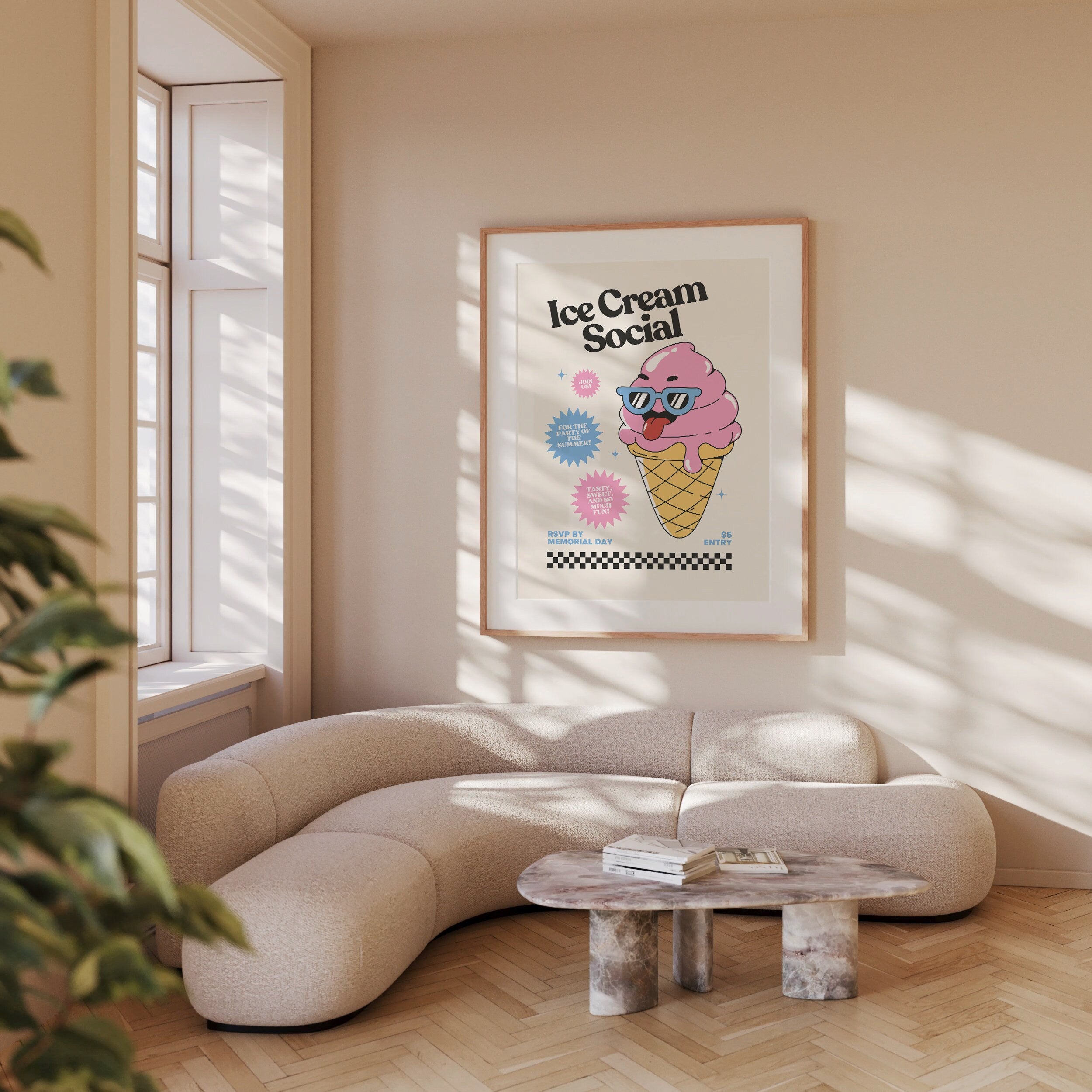 Aesthetic Decor, Cute Cooking Art, Kitchen Wall Print, Minimalist Cartoon, Ice Cream Art Print, Retro Ice Cream Art, Wall Art Print