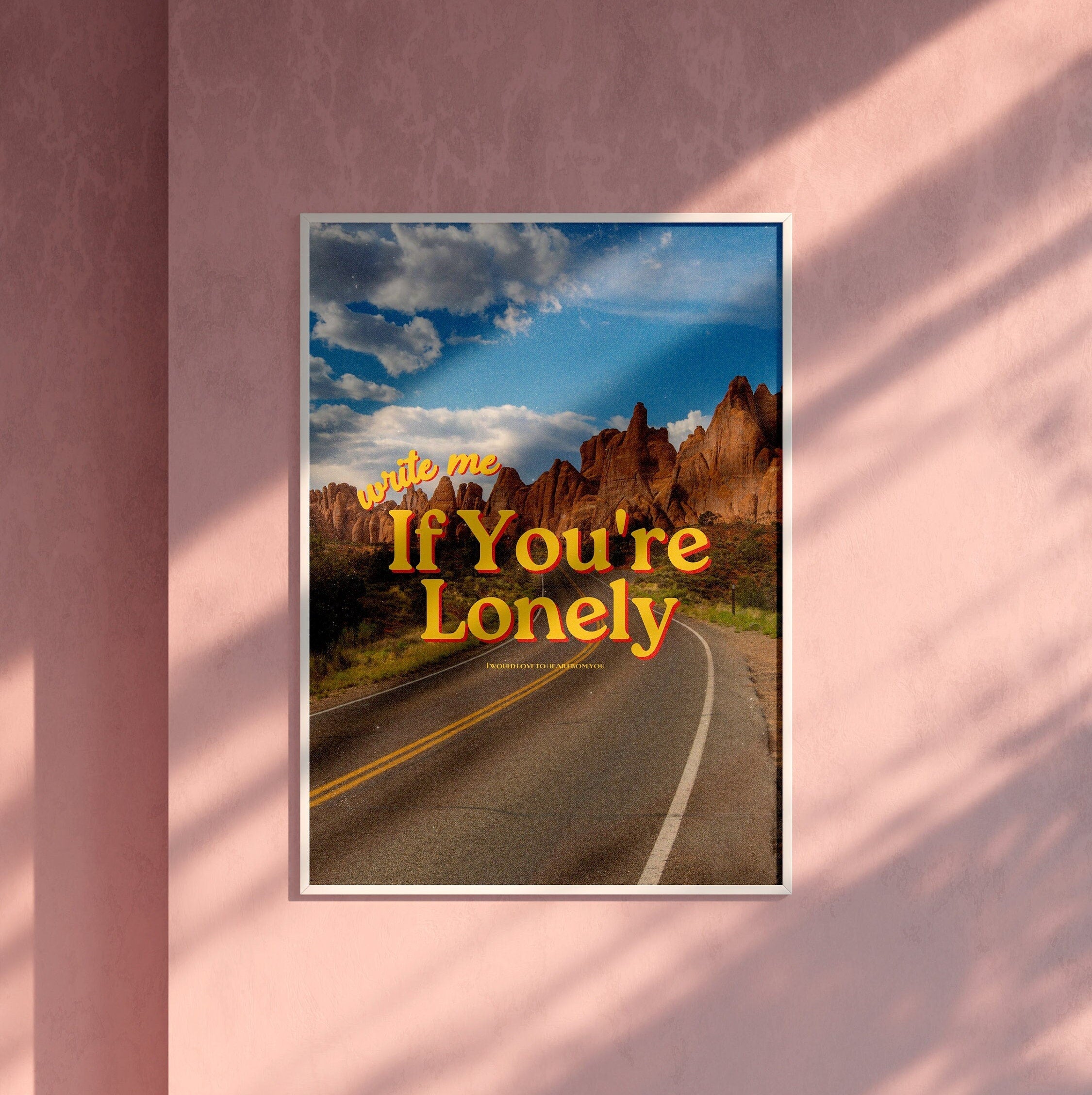 Digital Pink Art Prints, Retro Photo Prints, Retro Art Print, Preppy Art, Trendy Art Print, write me if you&#39;re lonely, gs print shoppe