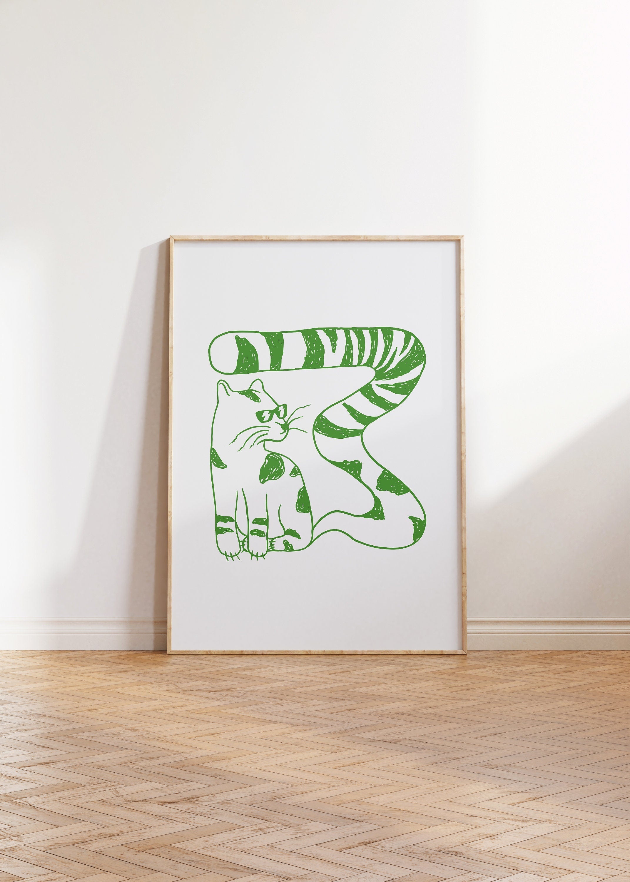 Green Kitty Digital Art Print