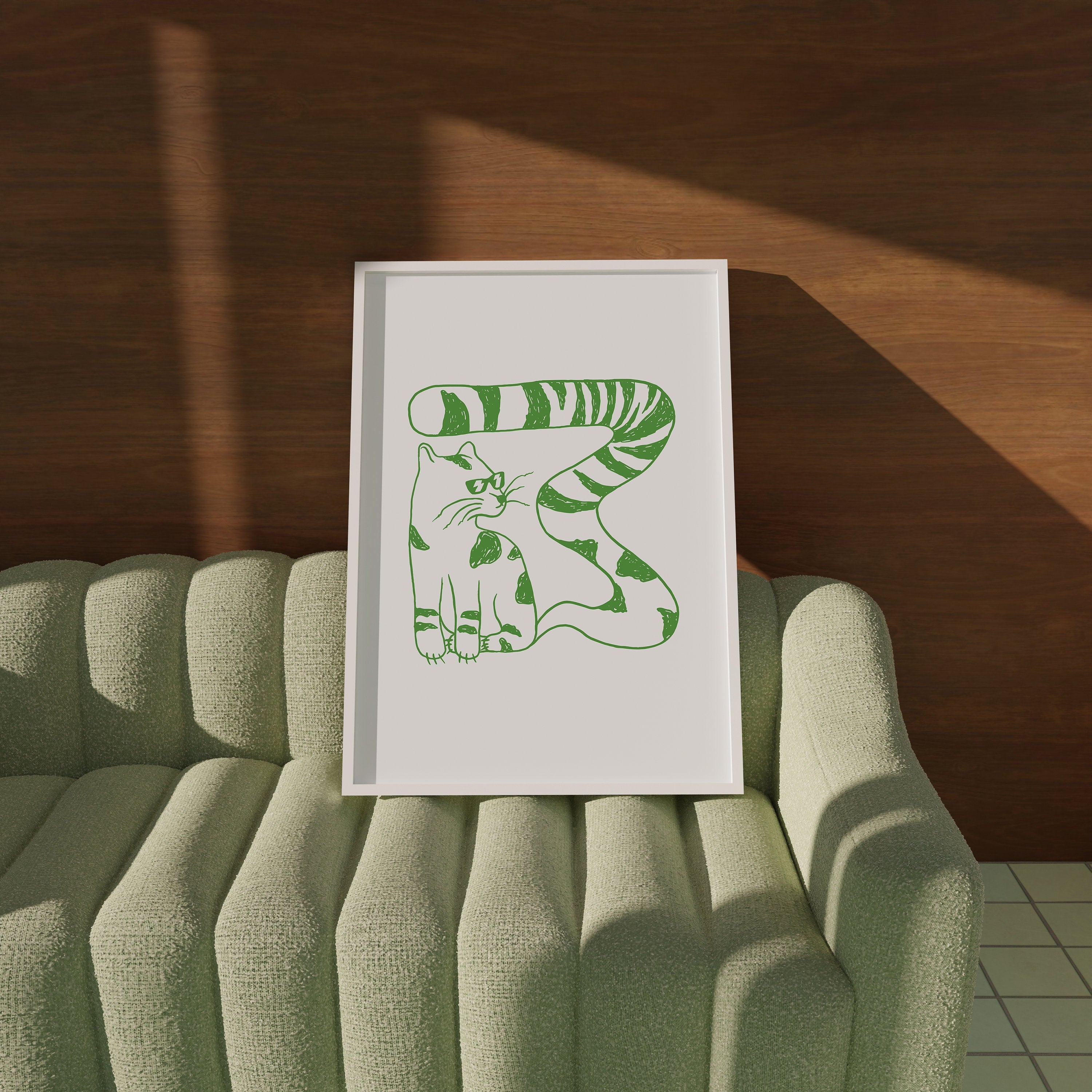Green Kitty Digital Art Print