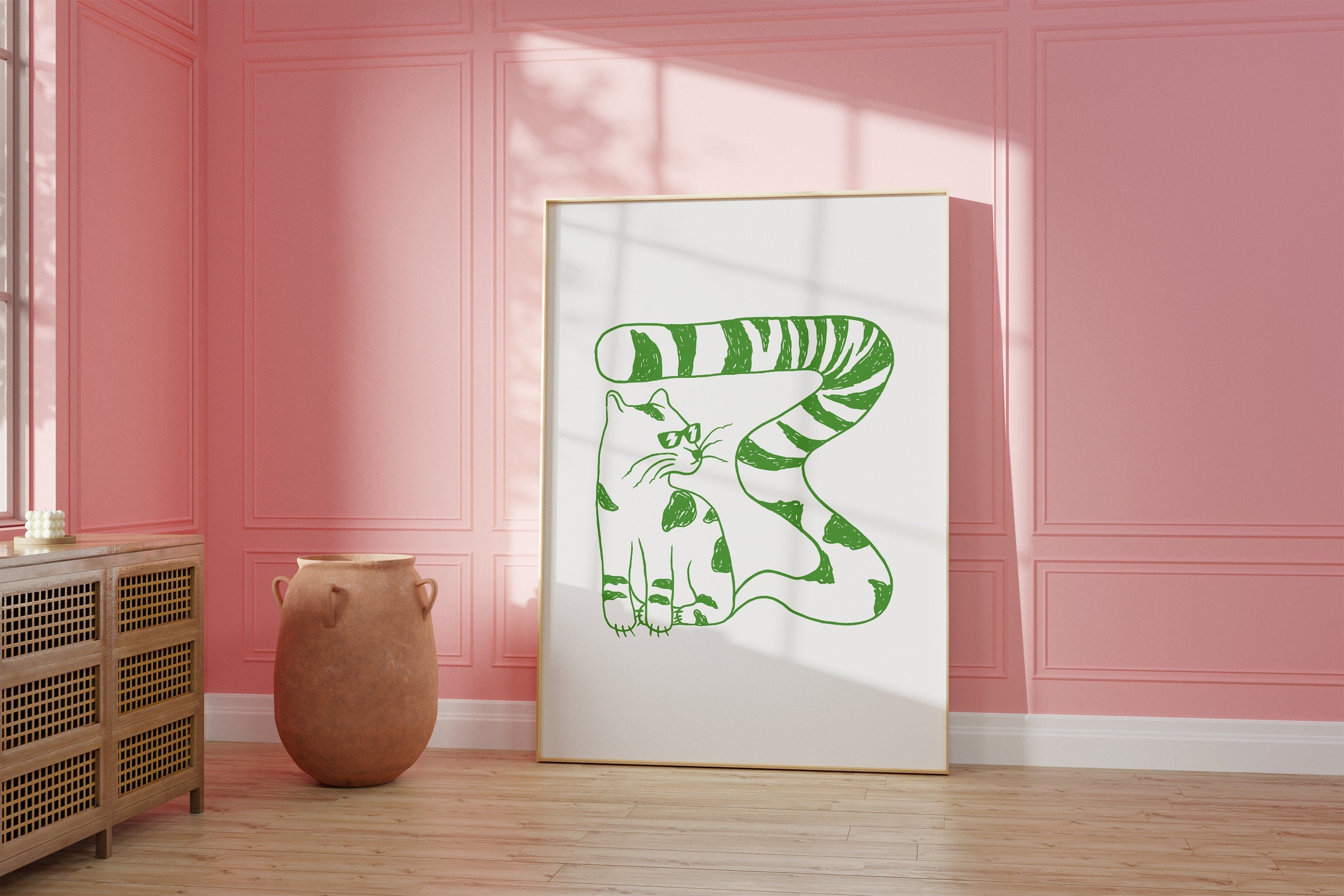 Green Kitty Digital Art Print