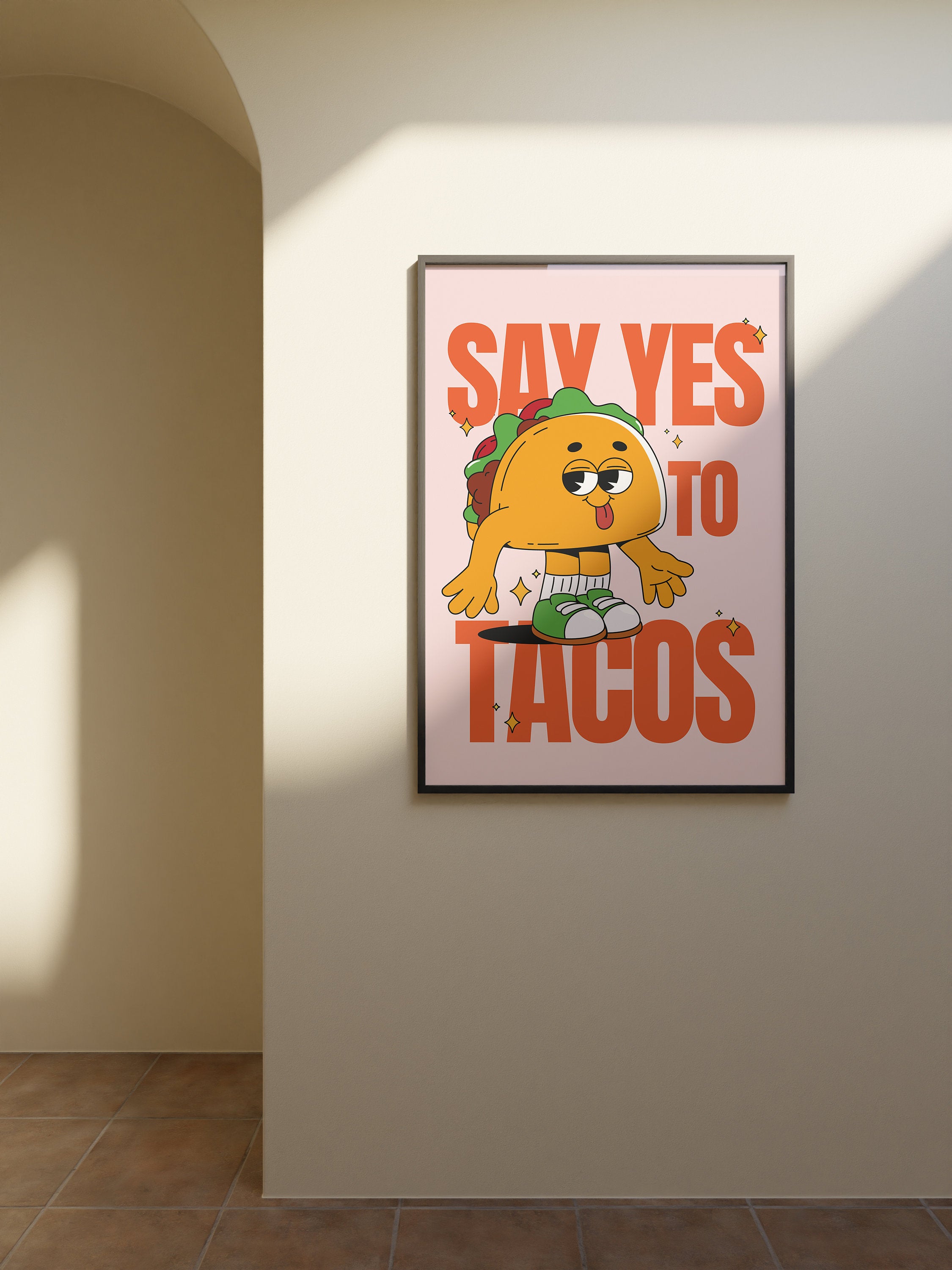 Aesthetic Kitchen Decor, Cute Taco Art, Taco Wall Art Print, Minimalist Cartoon Print, Taco Art Print, Retro Kitchen Art, Cartoon Art Print