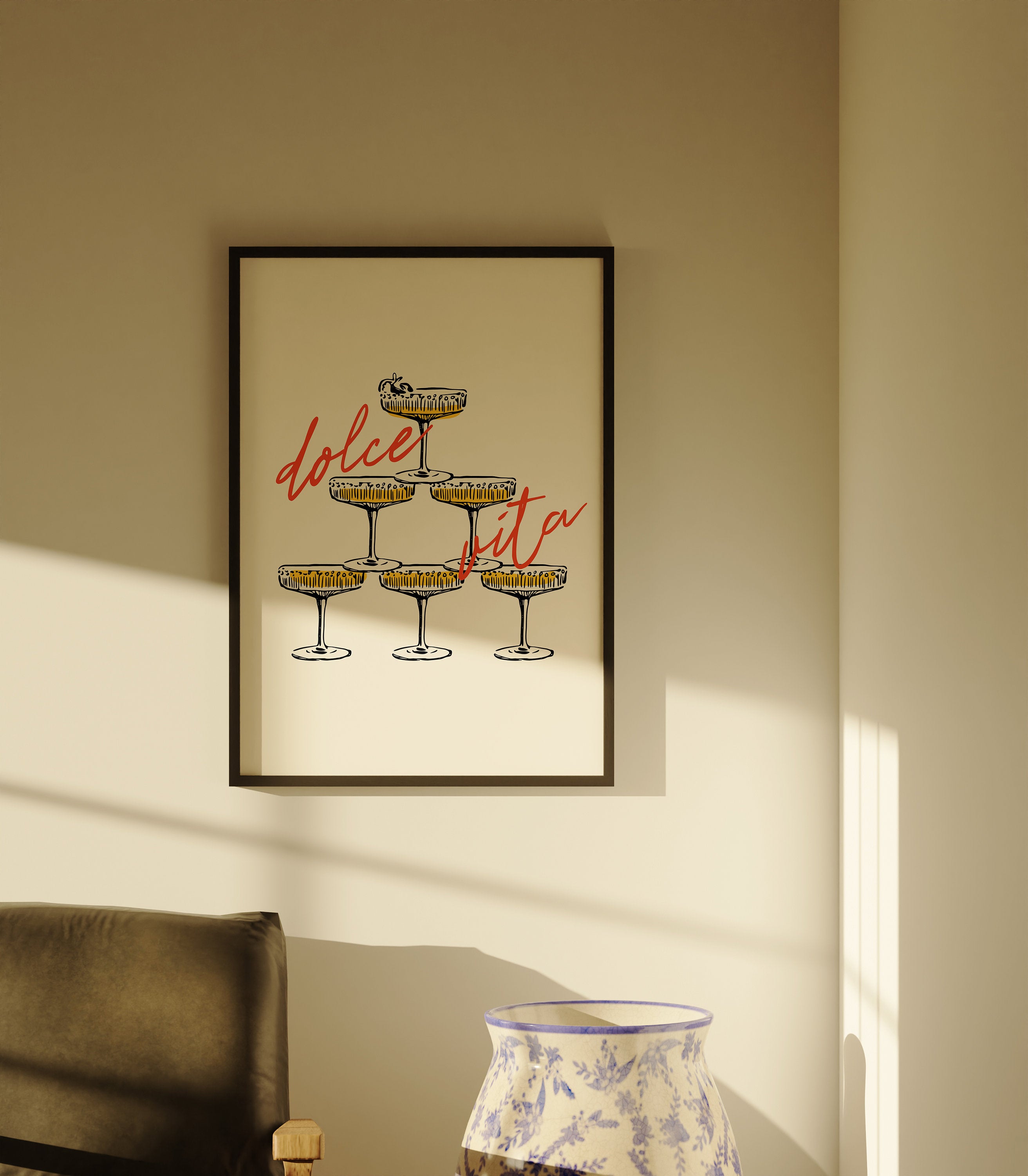 Champagne Art, Dolce Vita Prints, Champagne poster, bar cart poster, digital download, digital prints, digital wall art, dolce vita art