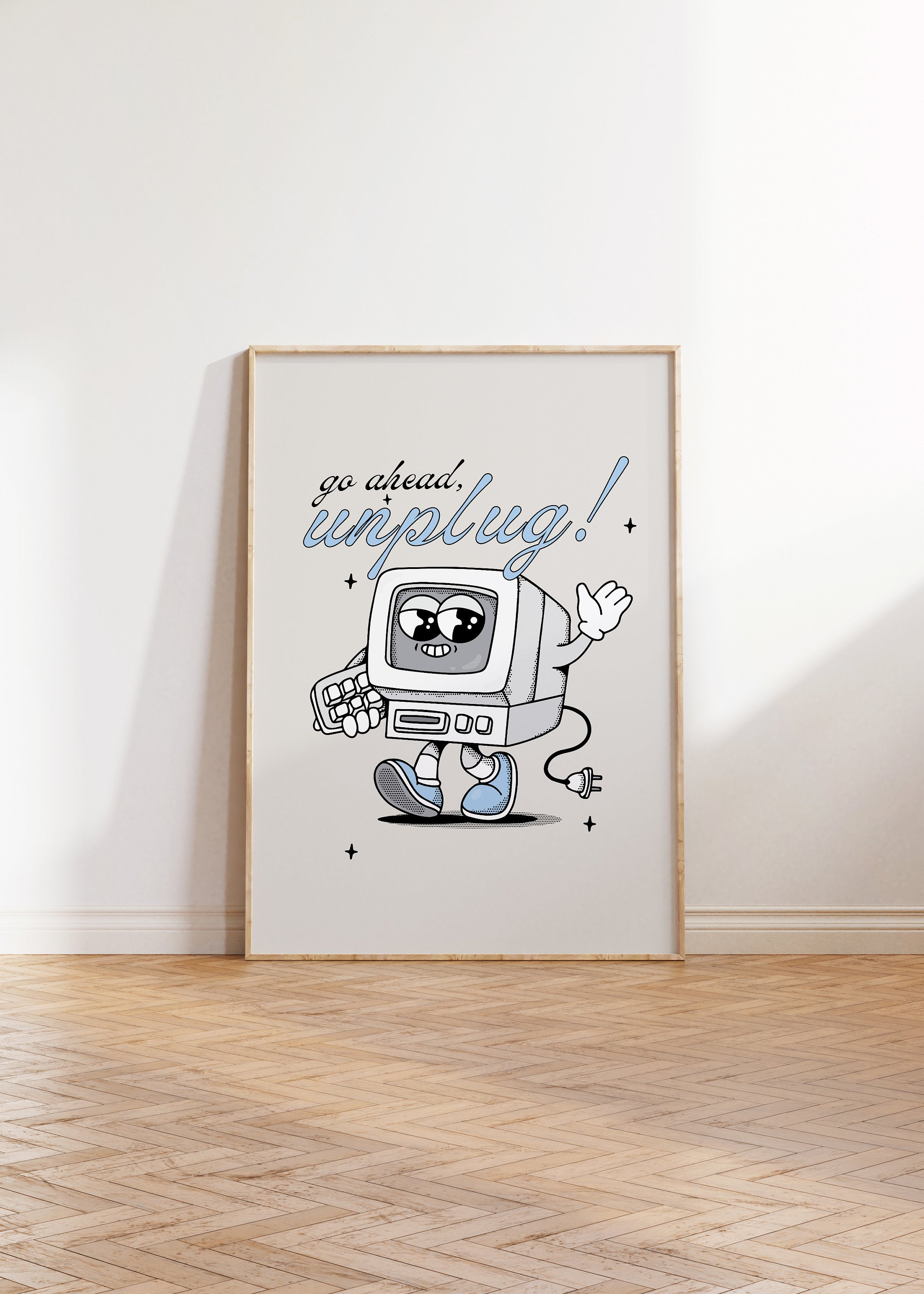 Digital Prints, School Art, Office Poster, Instant Download, Computer Art, Unplug Digital Art, Retro Cartoon Art Print, Classroom Posters