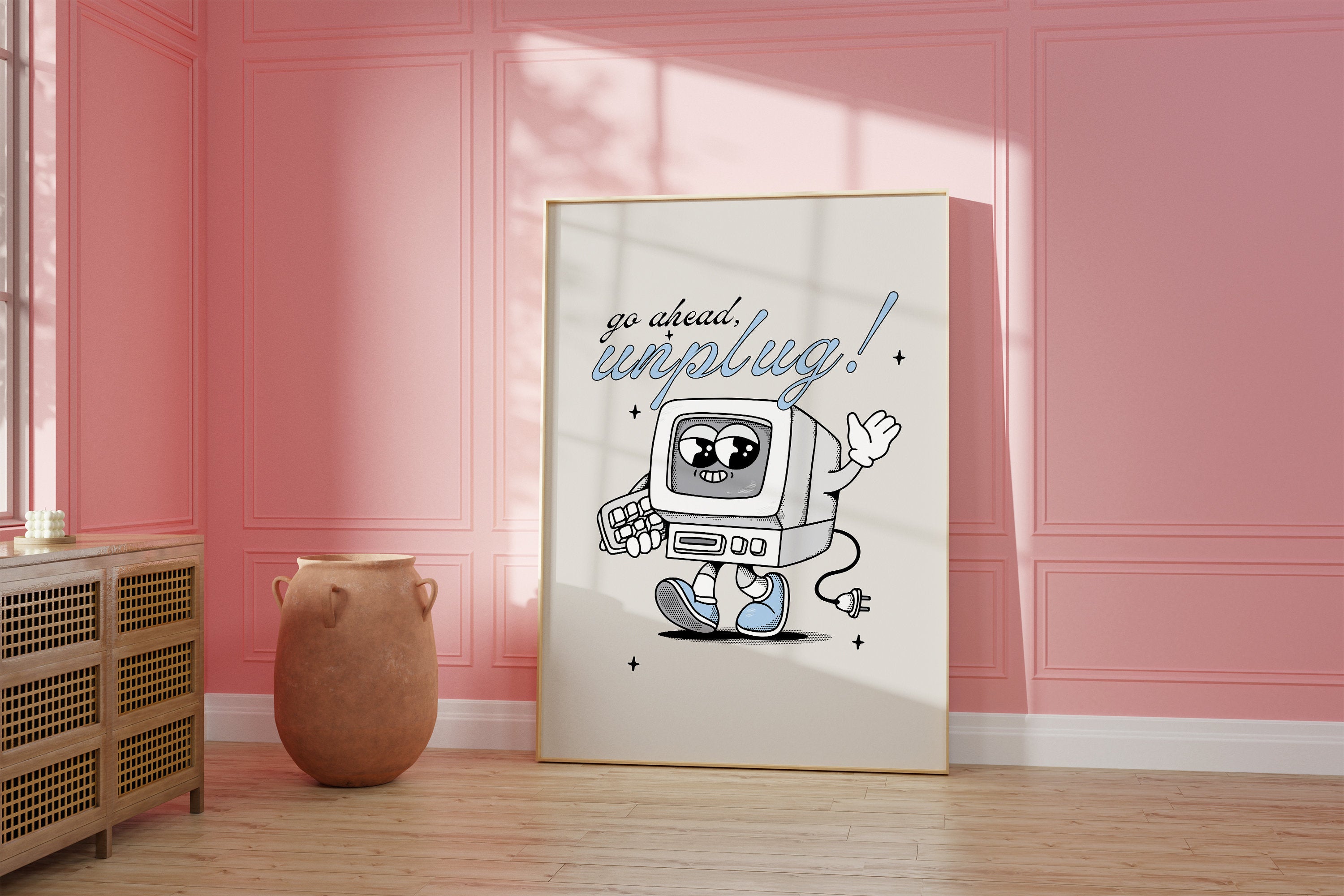 Digital Prints, School Art, Office Poster, Instant Download, Computer Art, Unplug Digital Art, Retro Cartoon Art Print, Classroom Posters