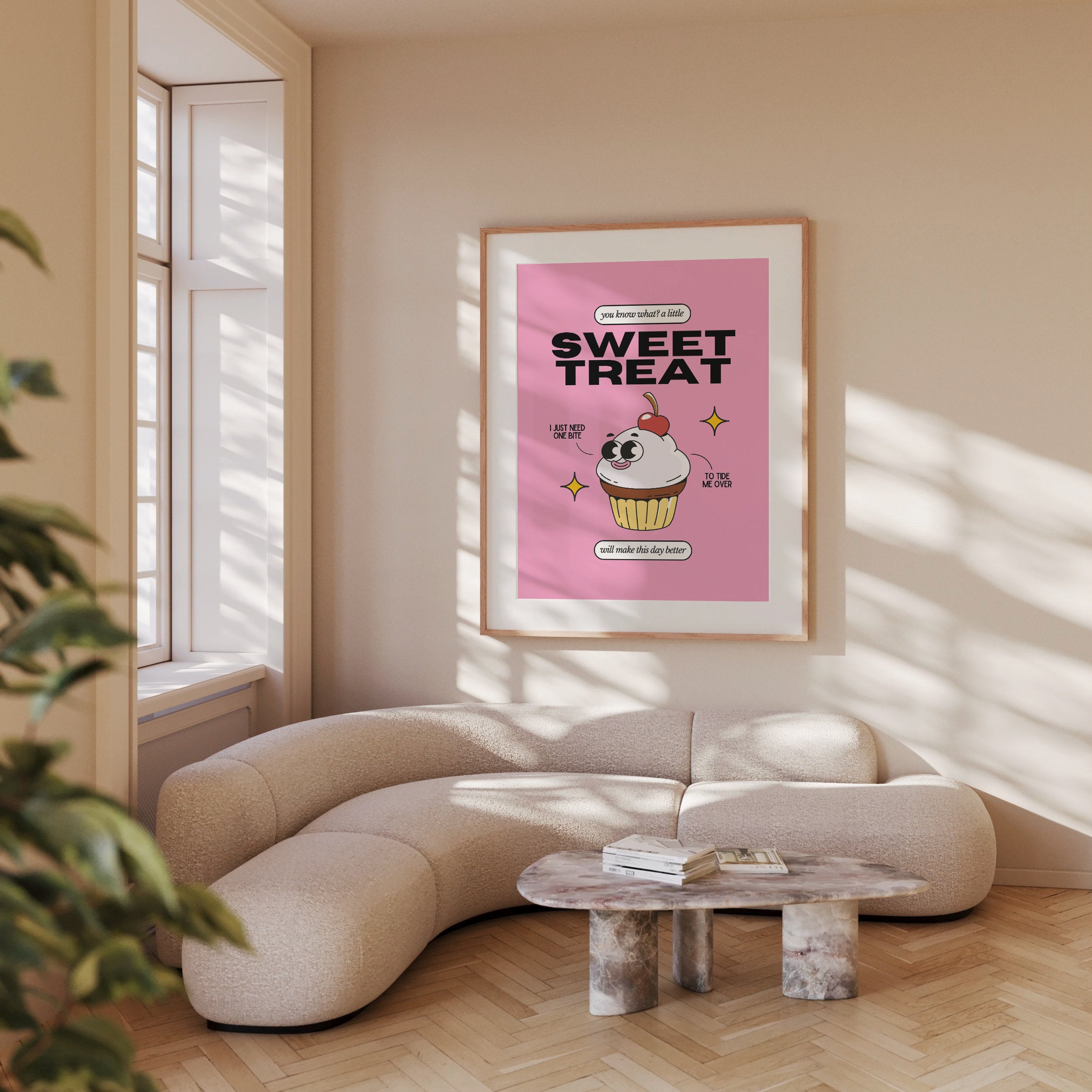 Aesthetic Art, Sweet Treat Art, Kitchen Wall Print, Minimalist Cartoon, Cupcake Art Print, Retro Cupcake Art, Wall Art Print, Retro Cartoon