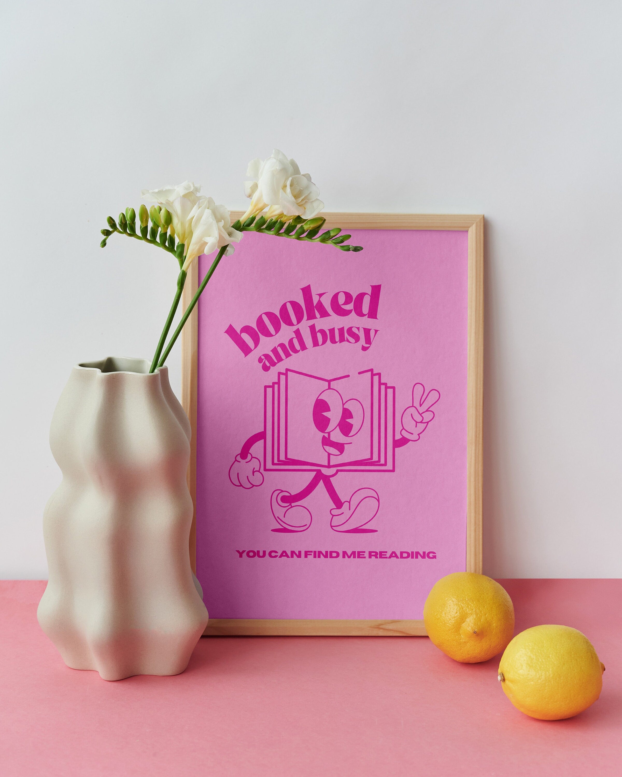 Booked and Busy, Retro Quote, Digital Prints Art, Downloadable Art, Reading Art Prints, Retro Cartoon Poster, Encouraging Posters, Pink Art