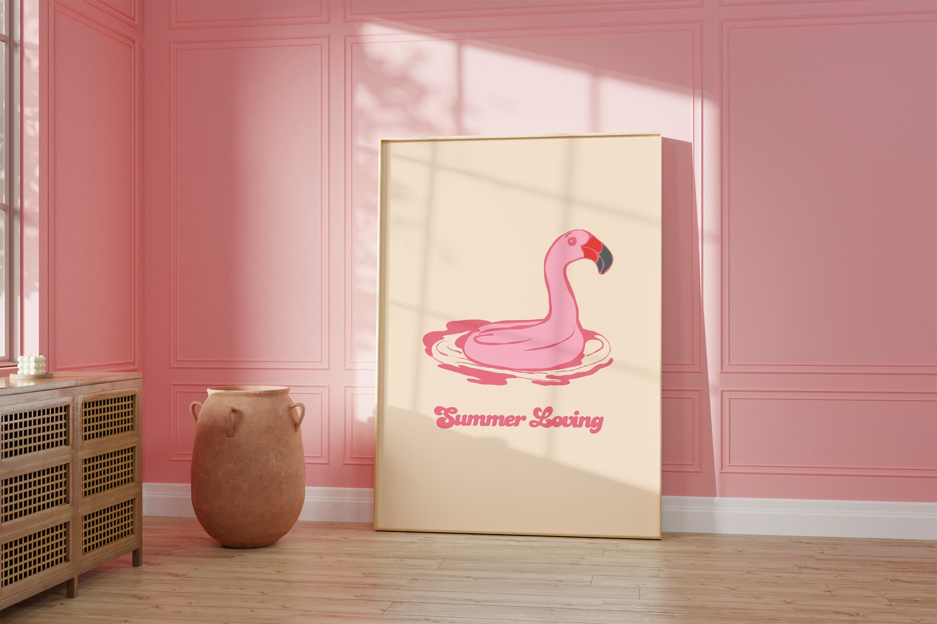 Digital Art Prints, Girly Art Prints, Summer Wall Art, Flamingo Prints, Trendy Art Print, Preppy Fun Art, Apartment Art Print, Summer Poster