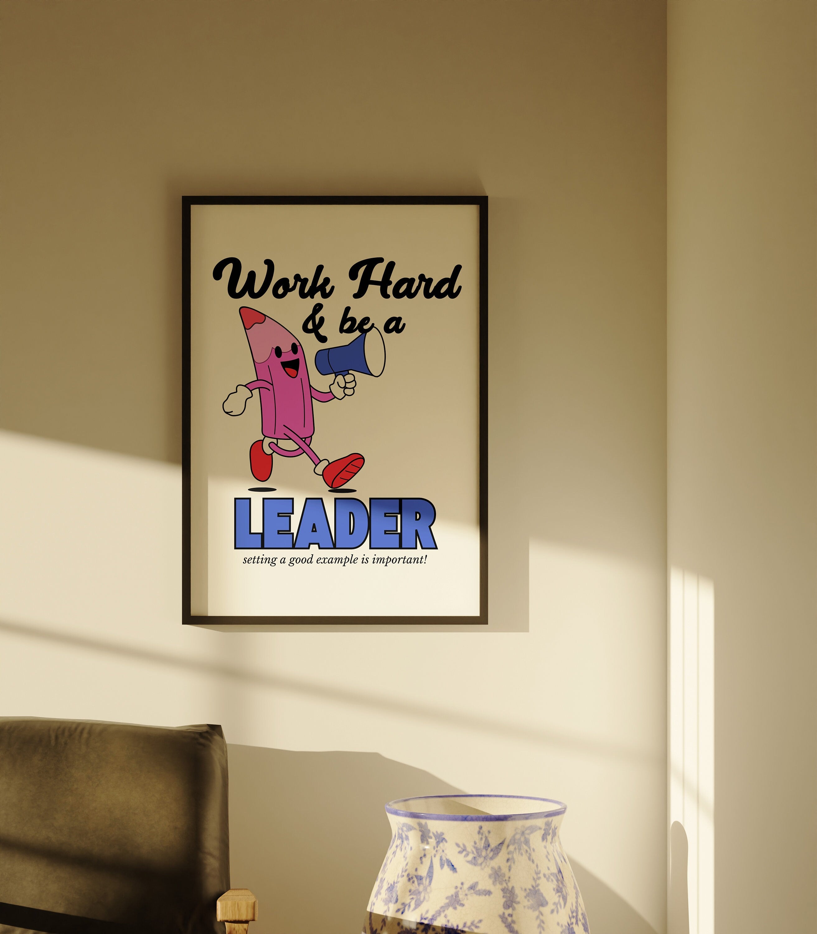 Classroom Art, Kids Room Art, Downloadable Print, Cartoon Art, Be a Leader Print, Trendy Posters, Vintage Mascot Art, Cute Positive Poster