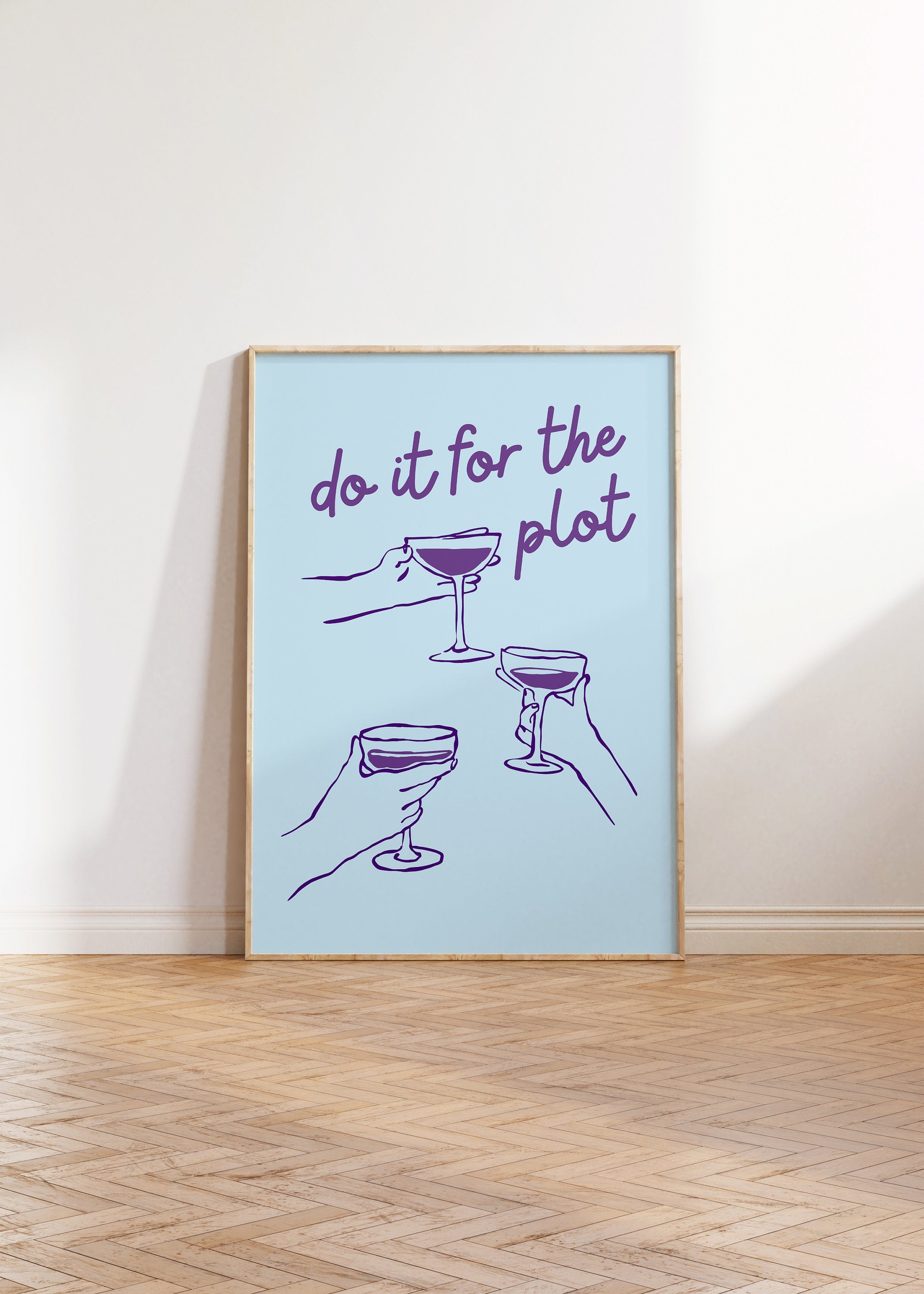 Do It For the Plot Wall Art, Blue Bar Cart, Retro Decor, Quote Art, Large Wall Art, Bar Cart Poster, Kitchen Art Prints, Apartment Art