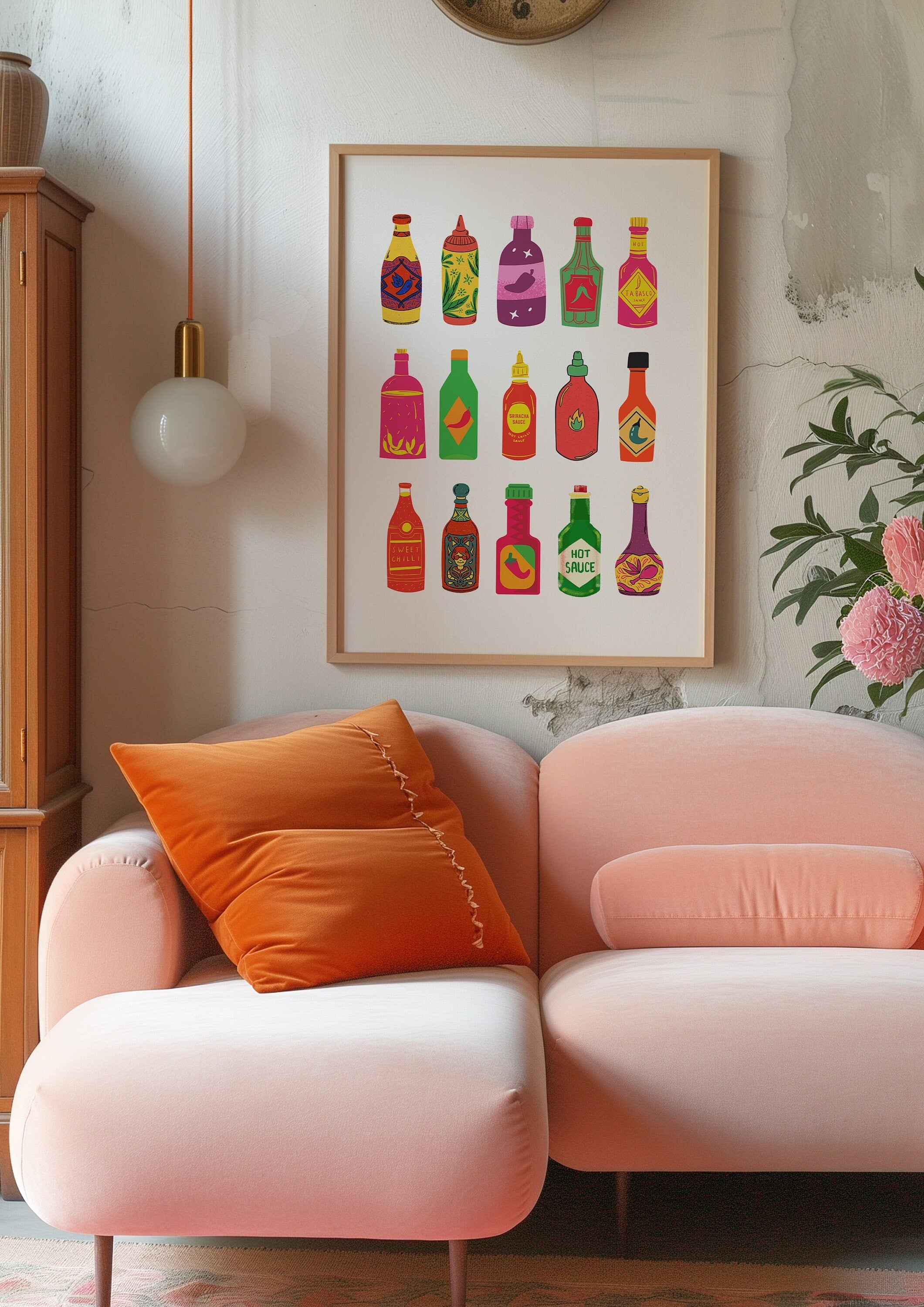Hot Sauce Art, Digital Download,Kitchen Wall Art Print,Digital Food Art Print,Trendy Wall Art Print,Kitchen Printables, Kitchen Wall Decor