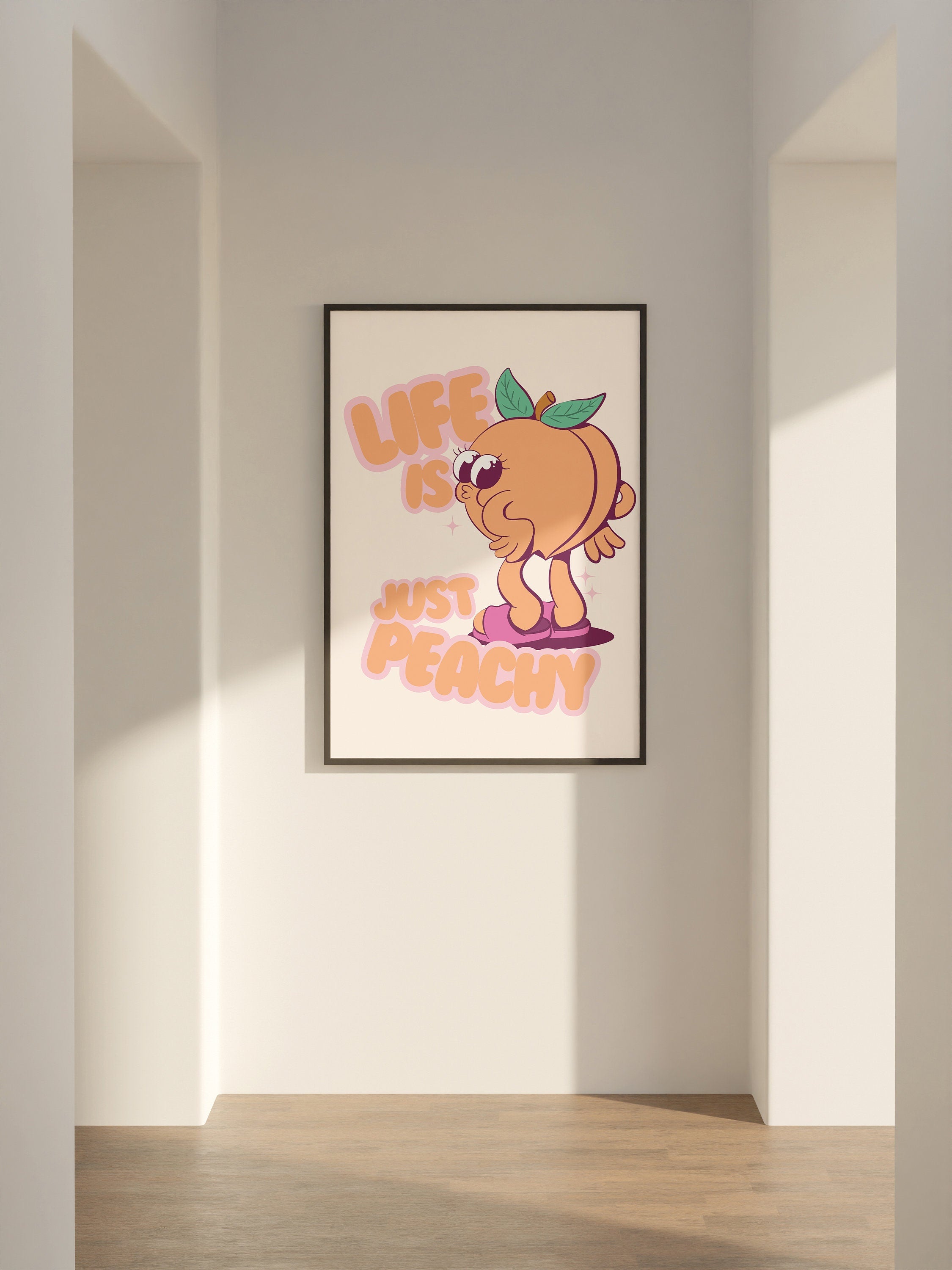 Peach Poster, Retro wall Art, Peach Prints, Kitchen Decor, Digital Download, Wall Decor, Large Printable Art, Fruit prints