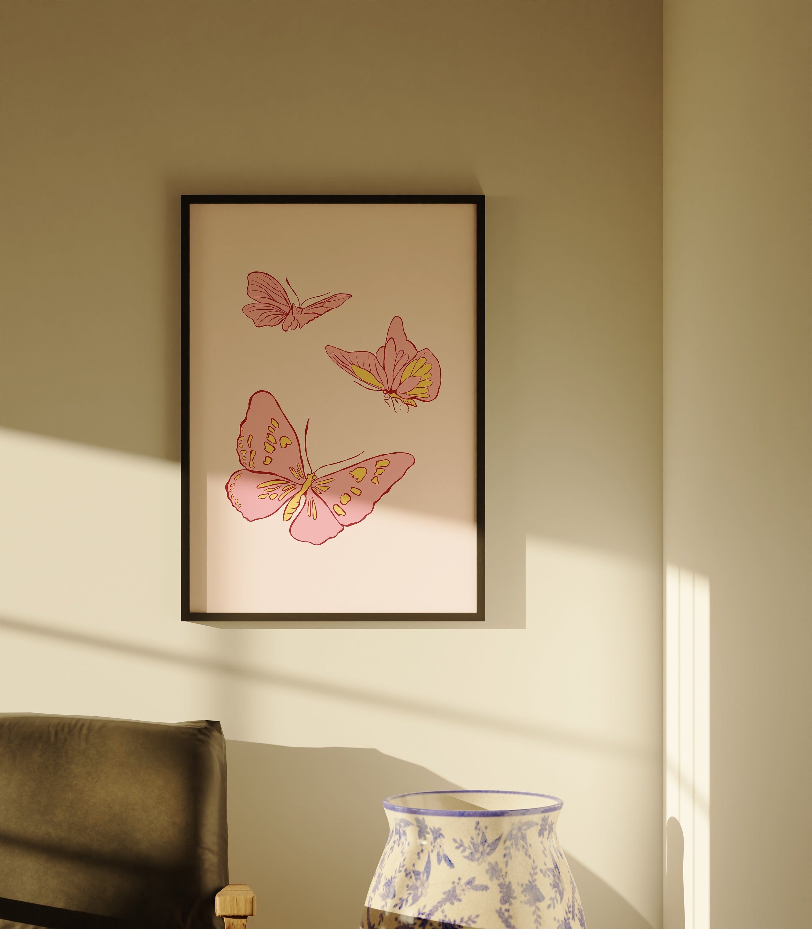 Butterfly Art, Animal Prints, Trendy Animal Prints, Pink Butterfly Art, Girly Trendy Art Print, Girls Room Art Print, Minimal Butterfly Art