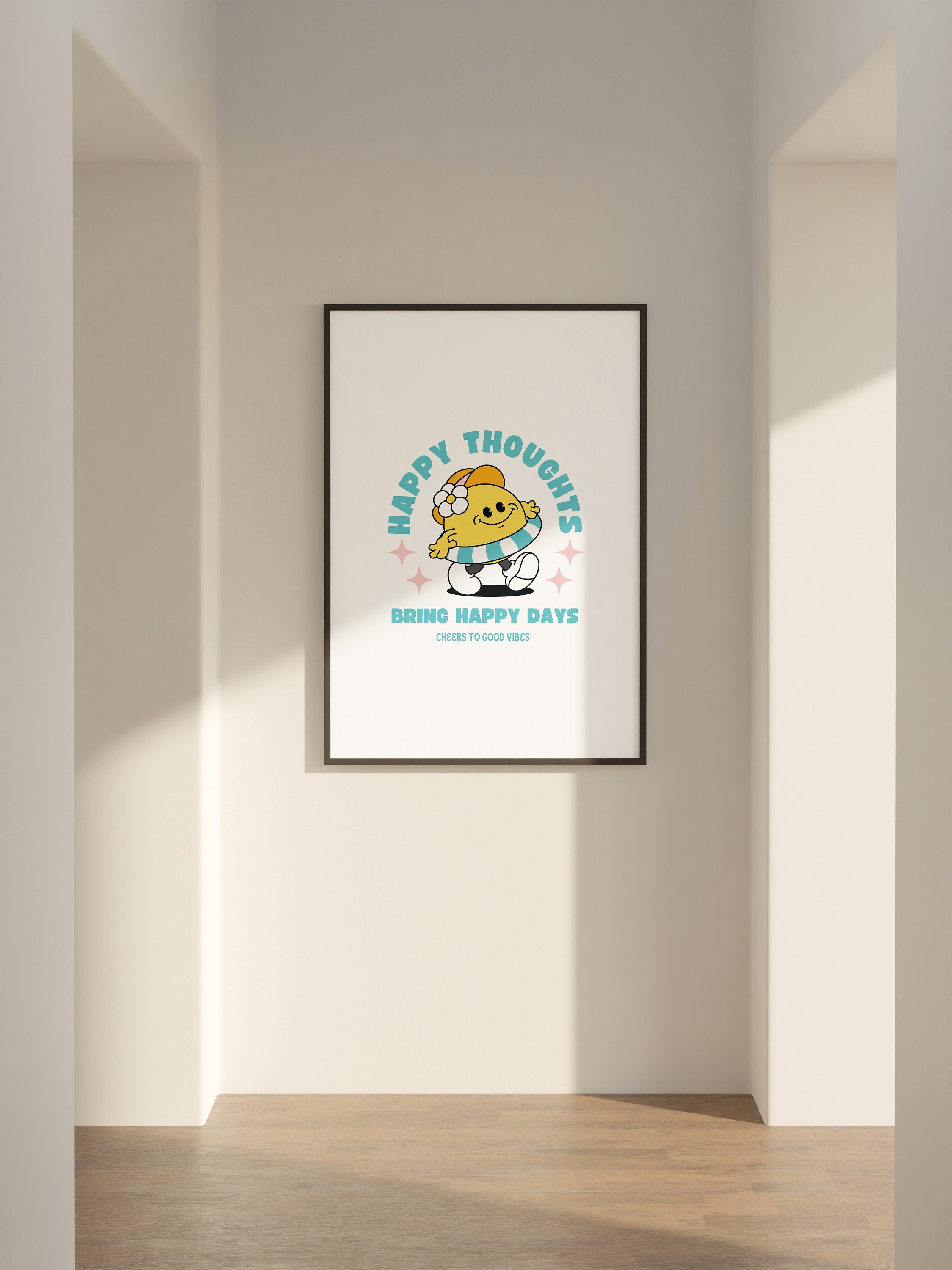 Sun Retro Character Wall Decor, Retro Quote Wall Print, Vintage Poster, Digital Download Print, Large Printable Art, Downloadable Art Prints