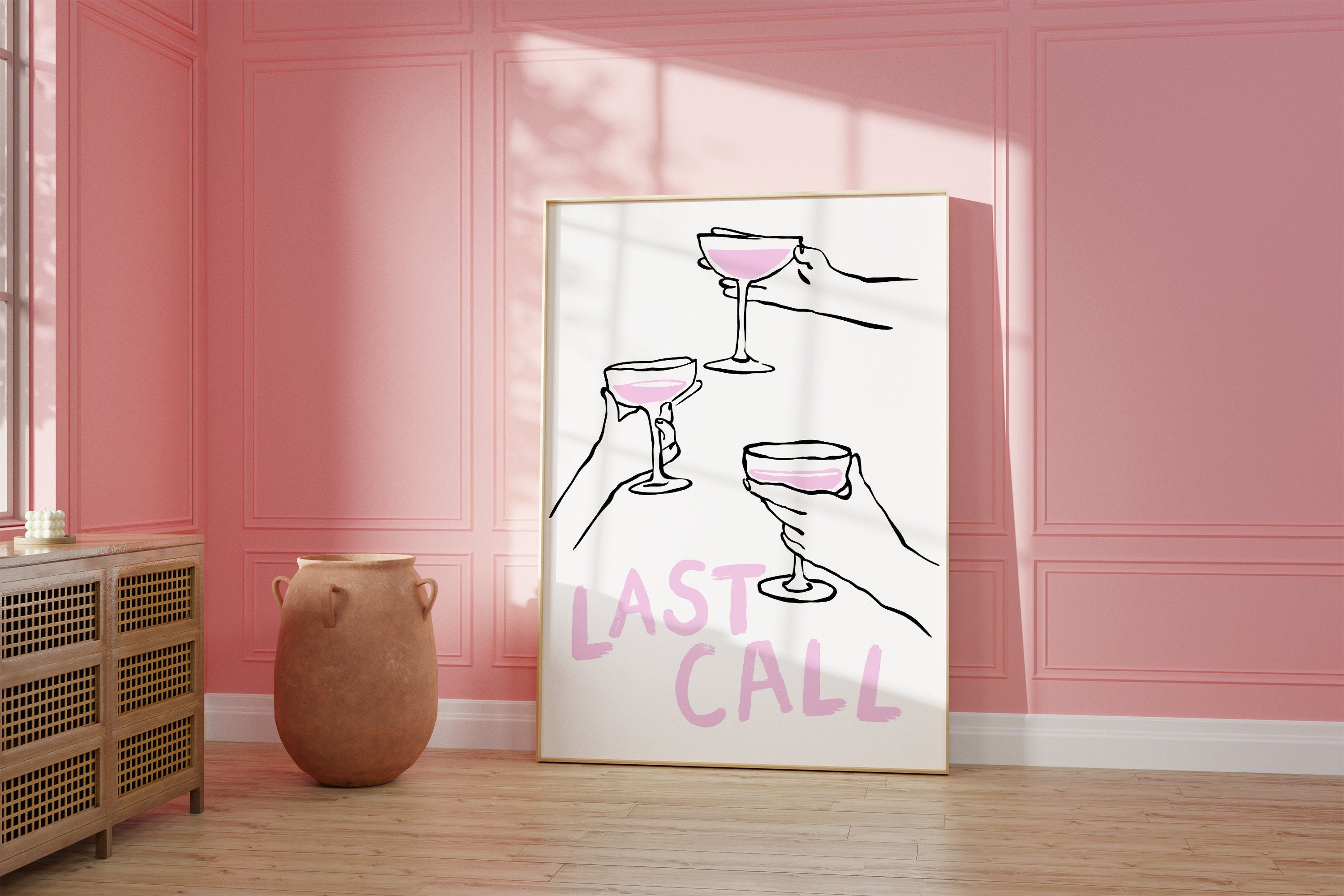 Last Call Wall Art Download, Scribbled Print, Fun Kitchen Printables, Bar Cart Prints, Pink Beige Art, Trendy Bar Cart Gift, Bar Cart Art