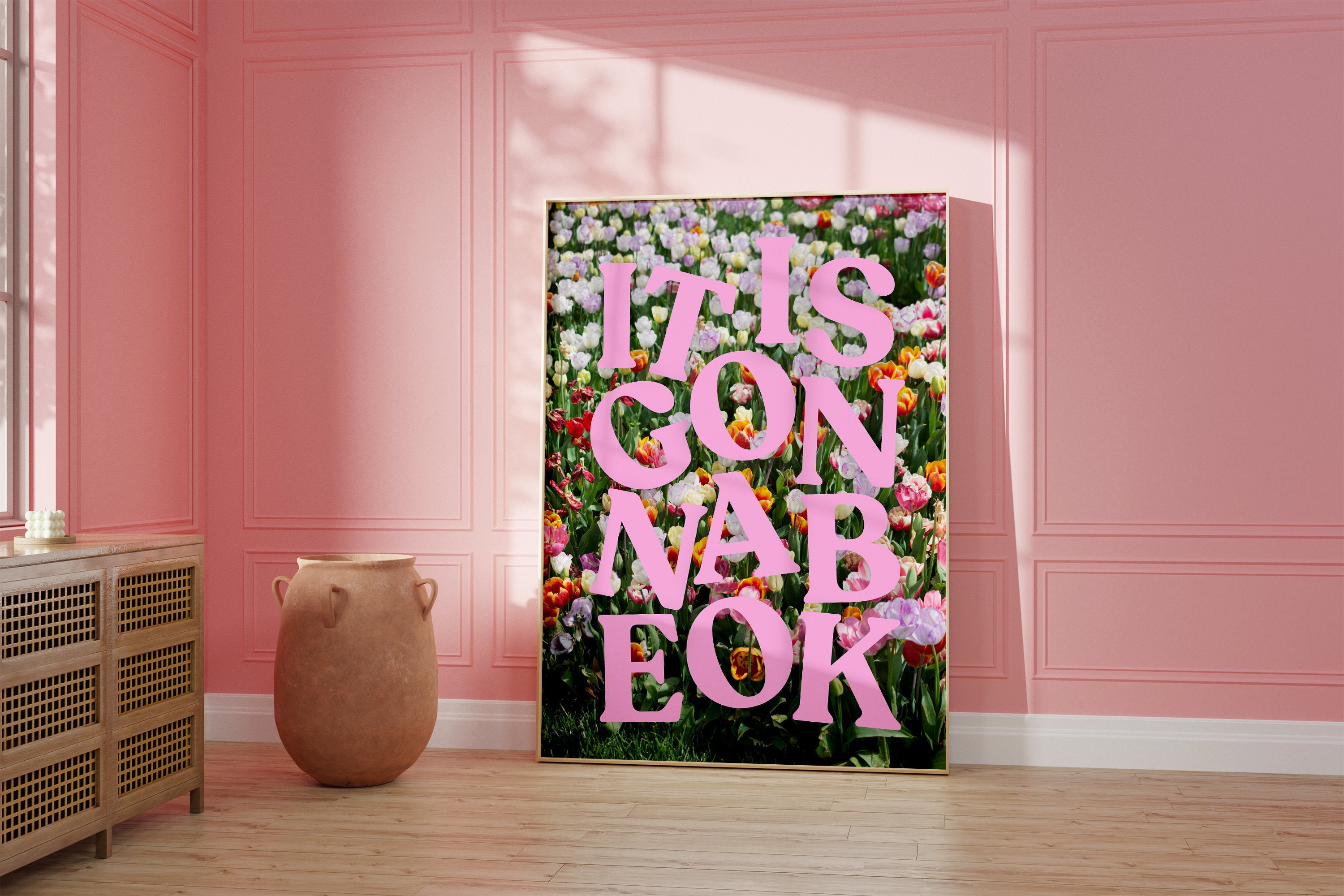 It's Gonna Be Okay, Digital Download, Trendy Wall Art, Floral Art Poster, Preppy Pink Aesthetic, Girly Wall Art, Maximalist Pink Decor