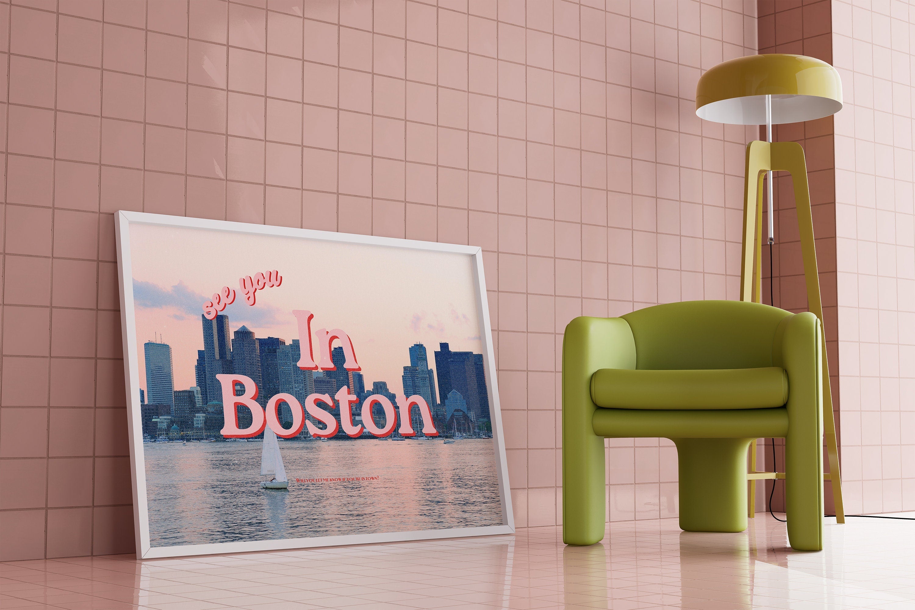 Grainy Retro Print,Digital Art Prints,See you in Boston,Retro Photograph Prints,Retro Photo Art Print,Preppy Art,Trendy Art Print