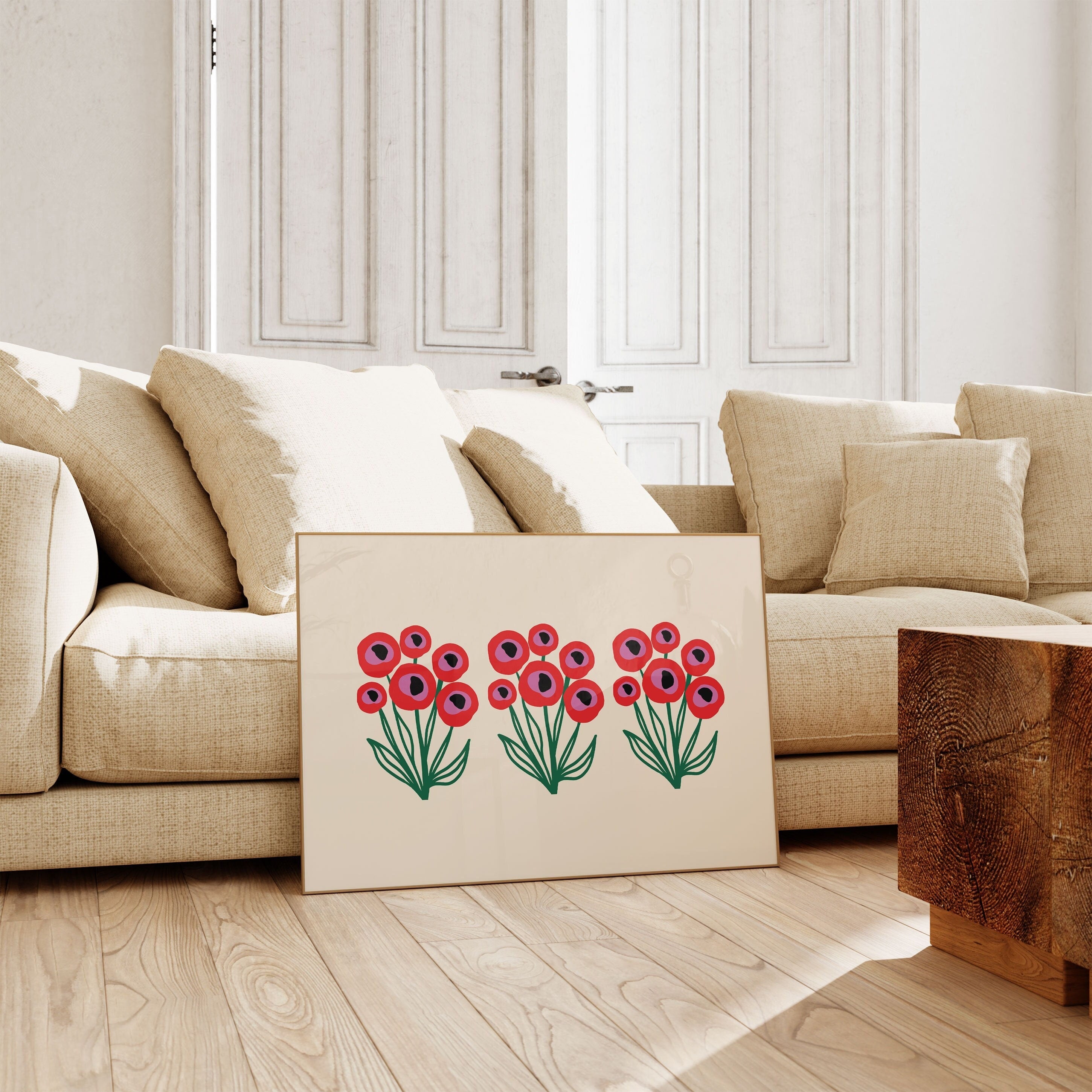 Bouquet of Flowers, Floral Art, Horizontal floral print, Floral Decor, Colorful Flower Print, Red Floral Art, Minimalist Art, Flower Poster