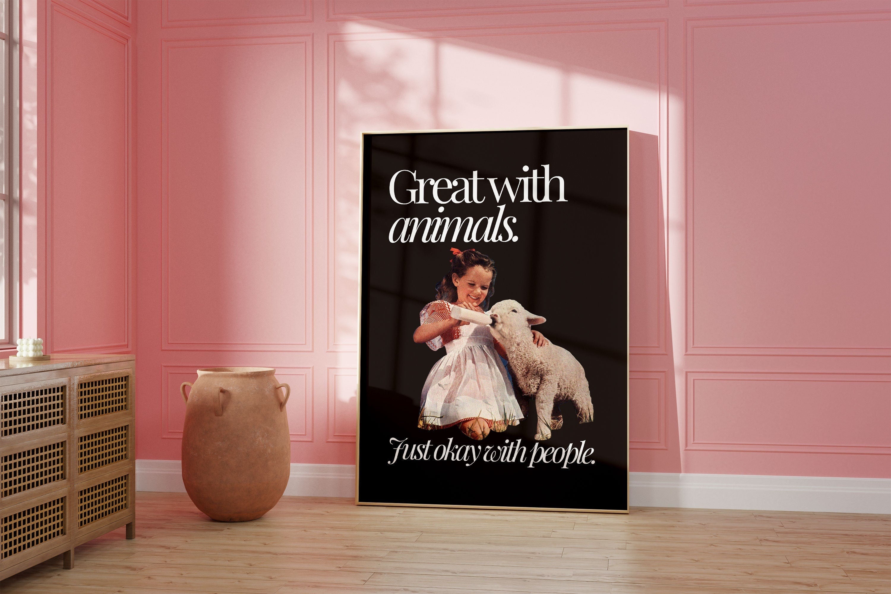 Great With Animals Black Digital Art Print