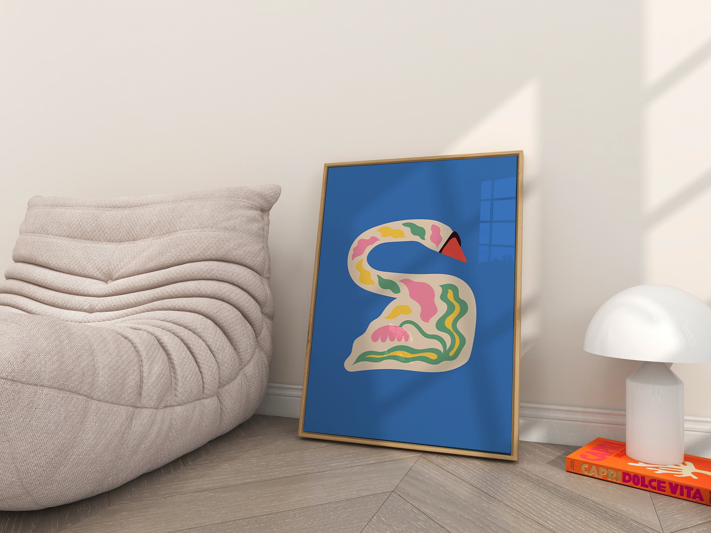 Blue Swan Print, Swan Wall Art, Trendy Wall Art, Abstract Kids Decor, Maximalist Decor, Printable Boho Wall Art, Boho Decor