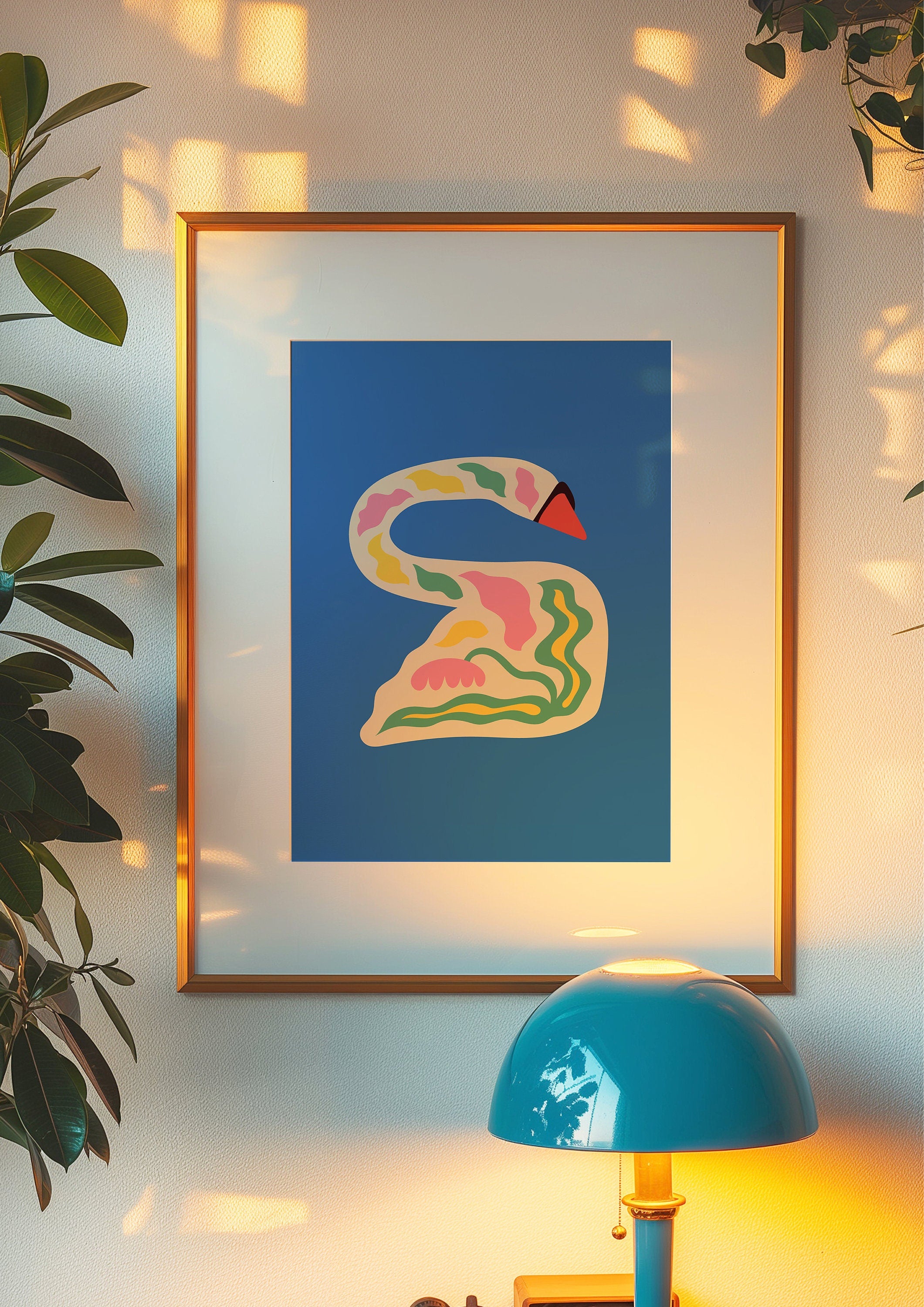 Blue Swan Print, Swan Wall Art, Trendy Wall Art, Abstract Kids Decor, Maximalist Decor, Printable Boho Wall Art, Boho Decor