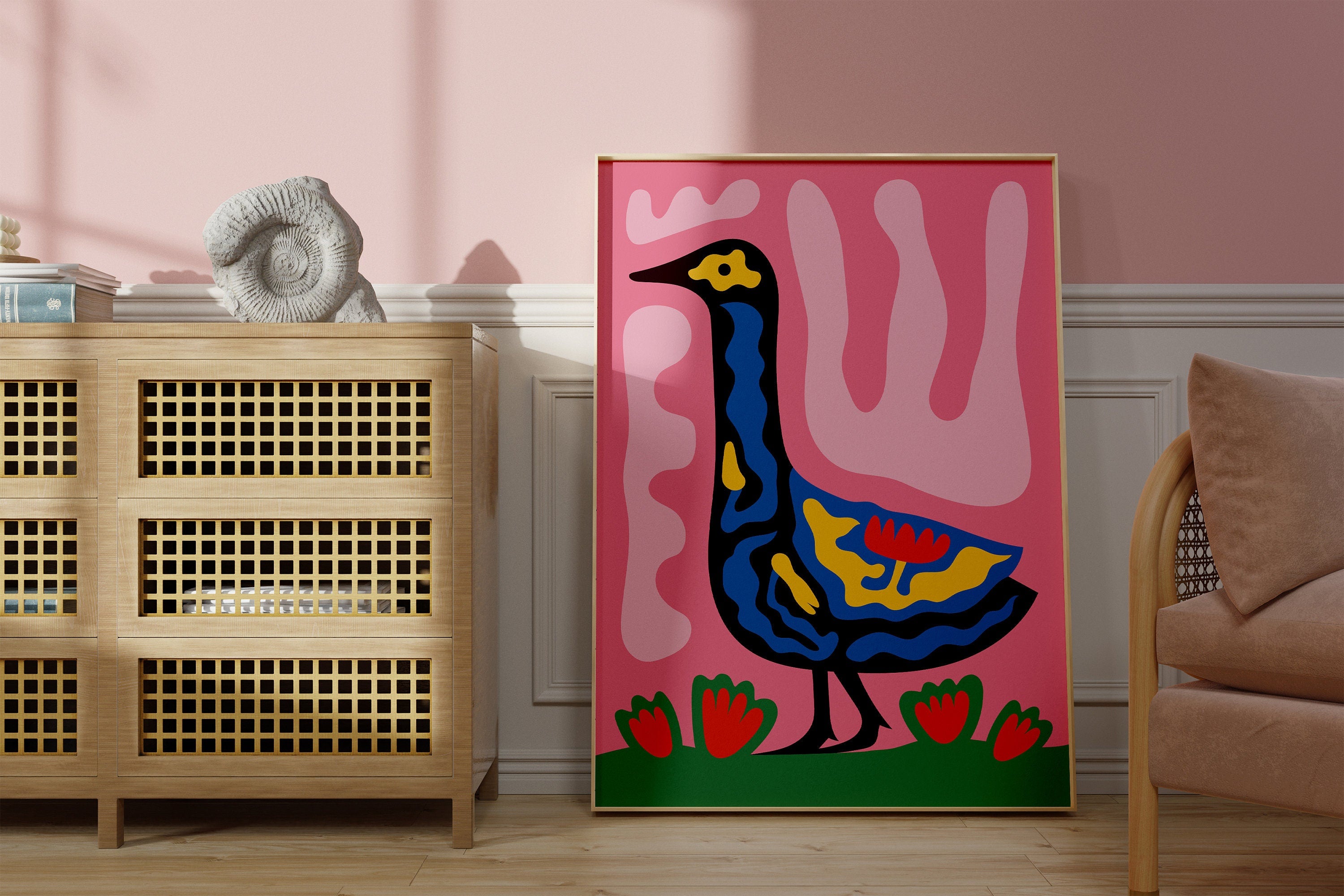 Pink Art Print, Swan Wall Art, Trendy Wall Art, Abstract Duck Art, Maximalist Decor, Printable Animal Wall Art, Animal Decor