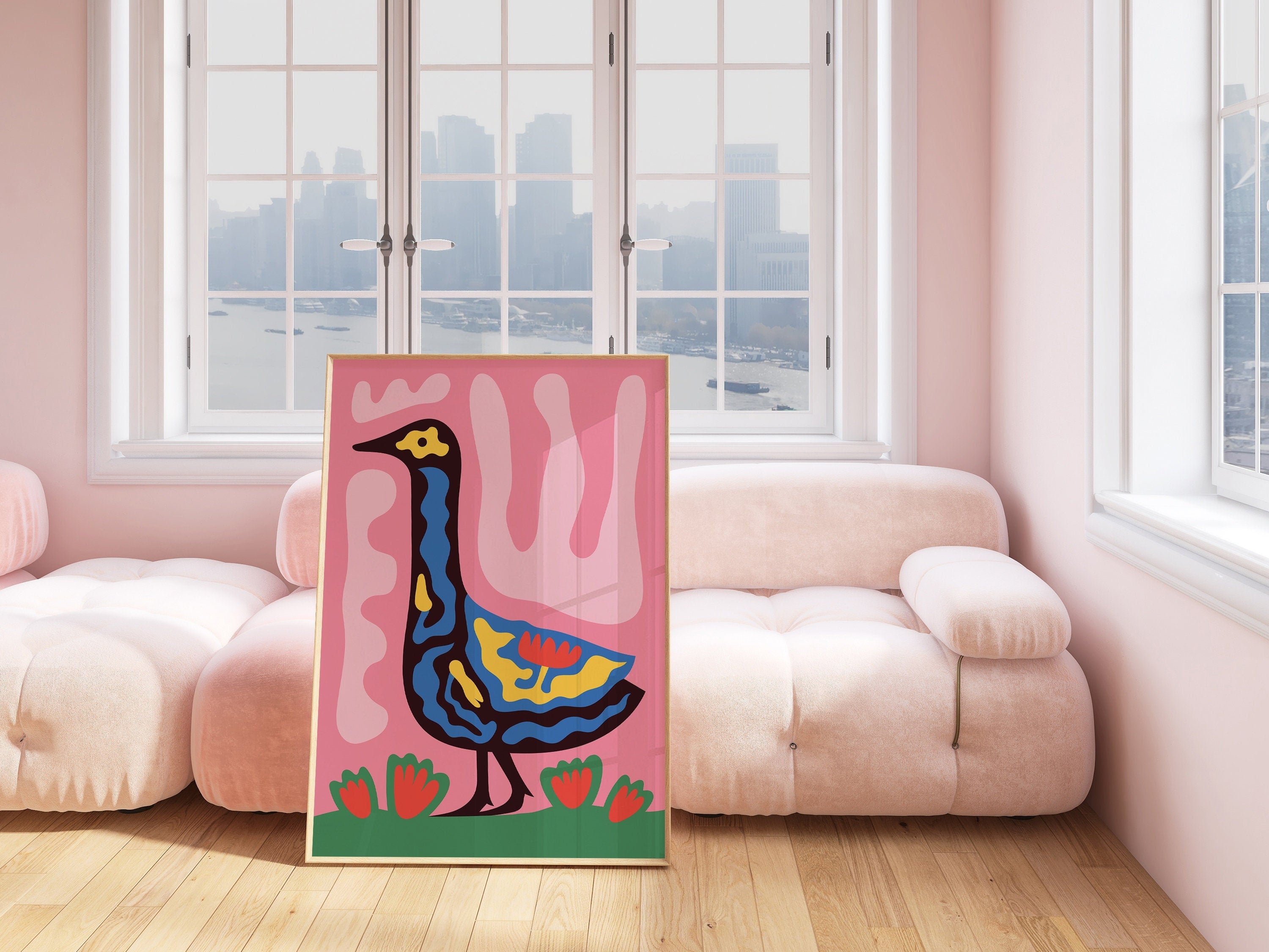 Pink Art Print, Swan Wall Art, Trendy Wall Art, Abstract Duck Art, Maximalist Decor, Printable Animal Wall Art, Animal Decor