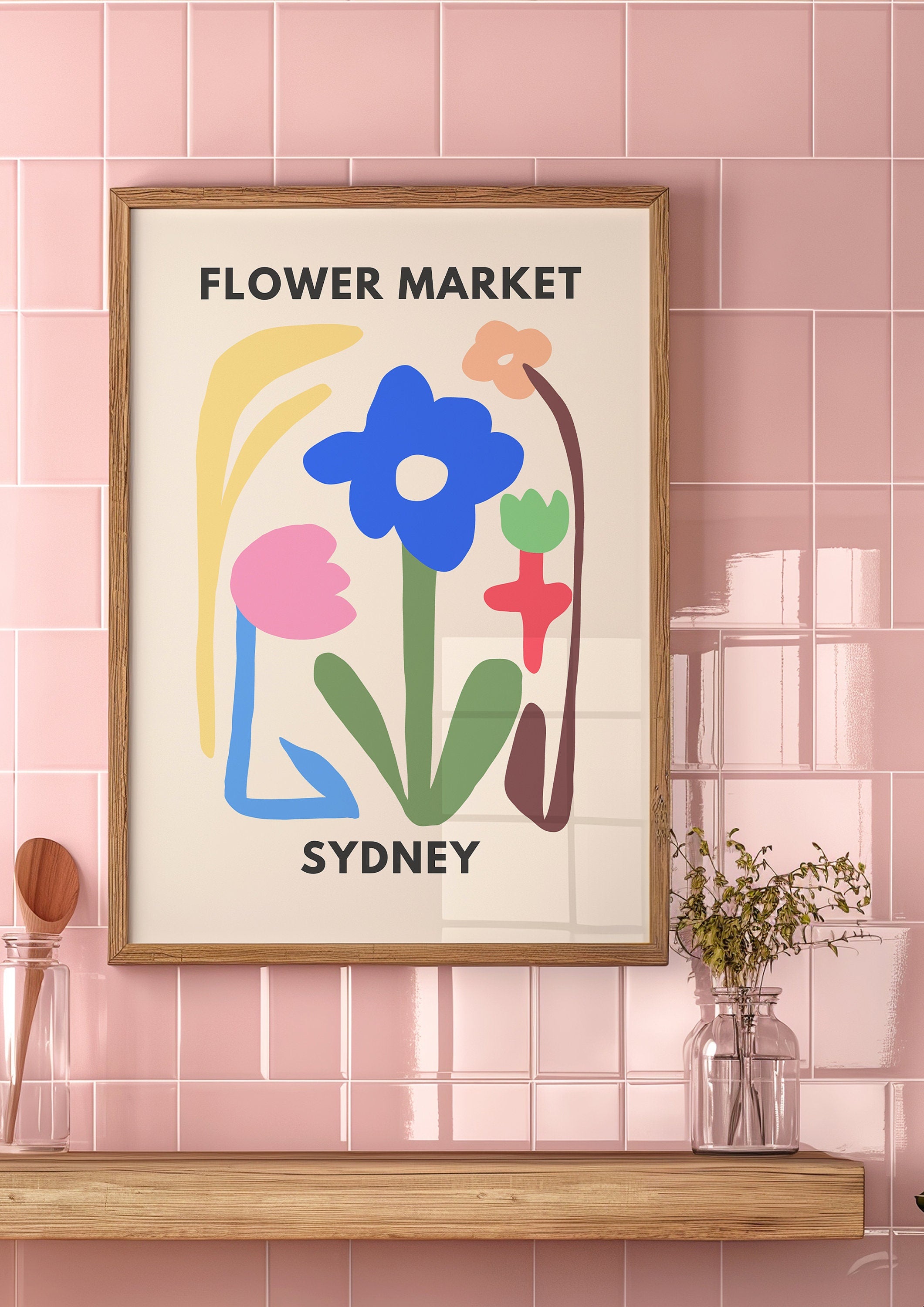 Digital Print Set, Gallery Wall Bundle, Art Prints, Pink Prints, Trendy Wall Art, Set of Two Art Prints, Flower Market Art