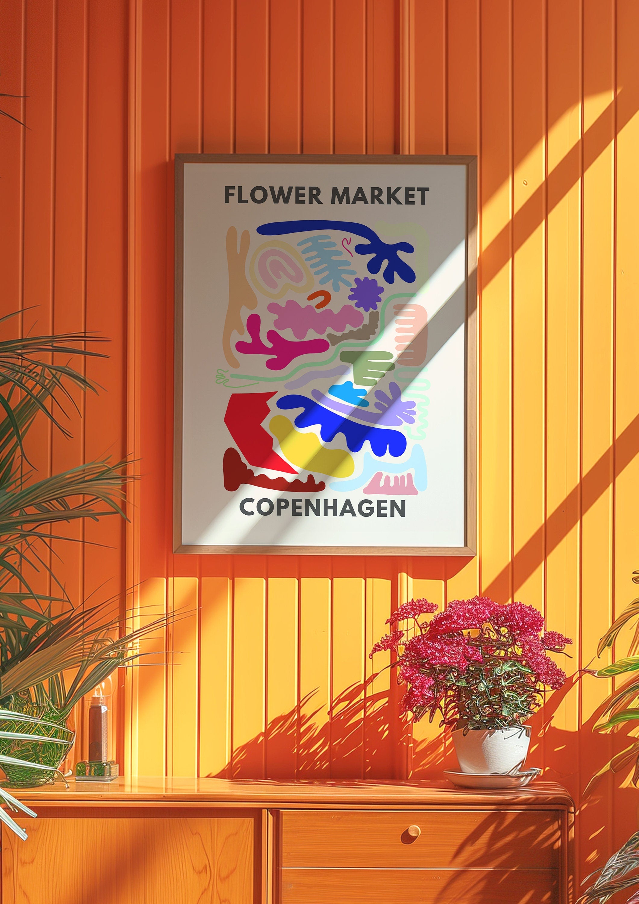 Flower Market Copenhagen, Flower Market Poster, Flower Market Print, Flower Wall, Flower Shop, Home Decor Art, Flower Print, Bedroom Art