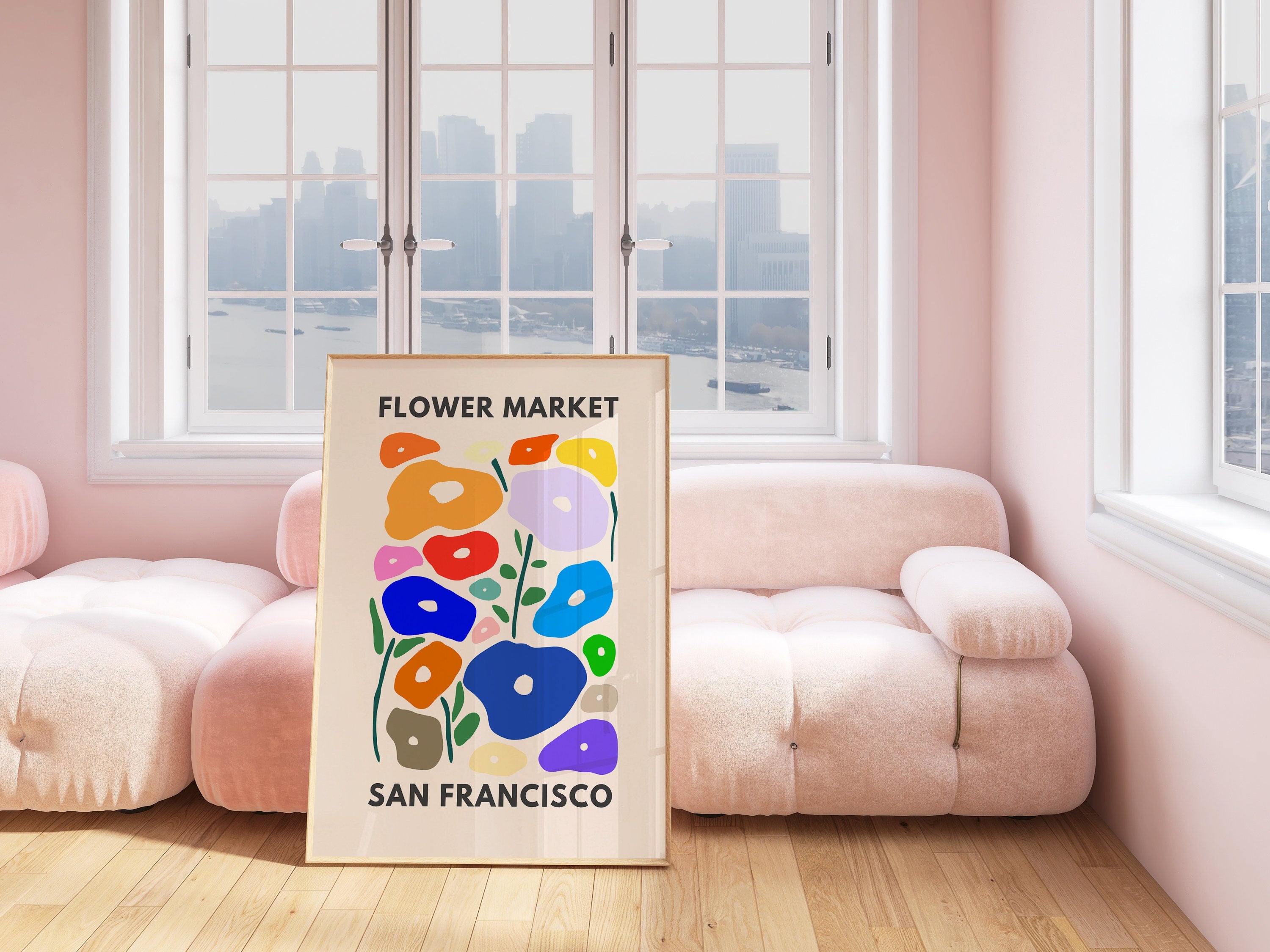 San Francisco Market, Flower Market Print, Abstract Wall Art ,Pink Wall Art, Printable Wall Art, Dorm Room Wall Art, Danish Pastel Decor