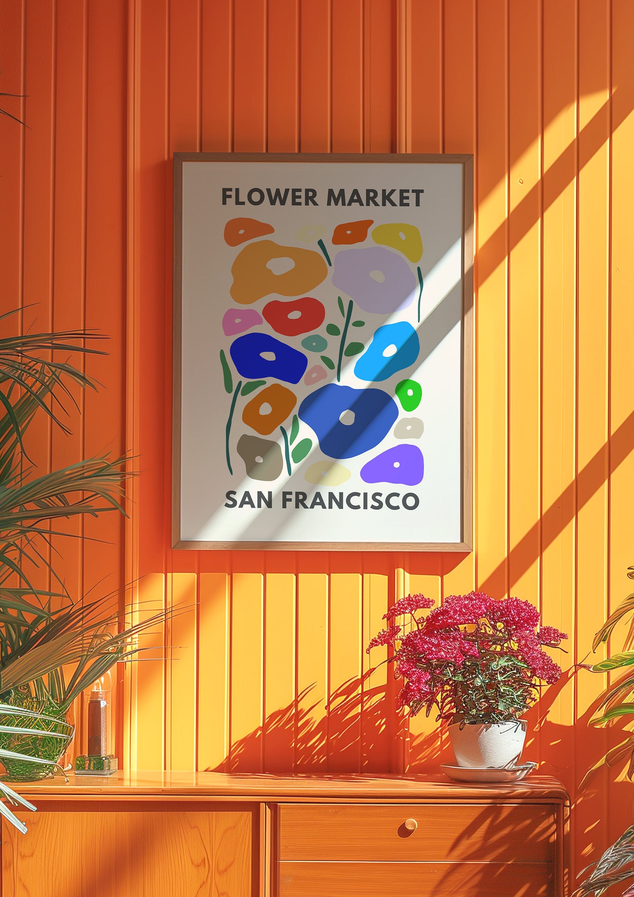 San Francisco Market, Flower Market Print, Abstract Wall Art ,Pink Wall Art, Printable Wall Art, Dorm Room Wall Art, Danish Pastel Decor