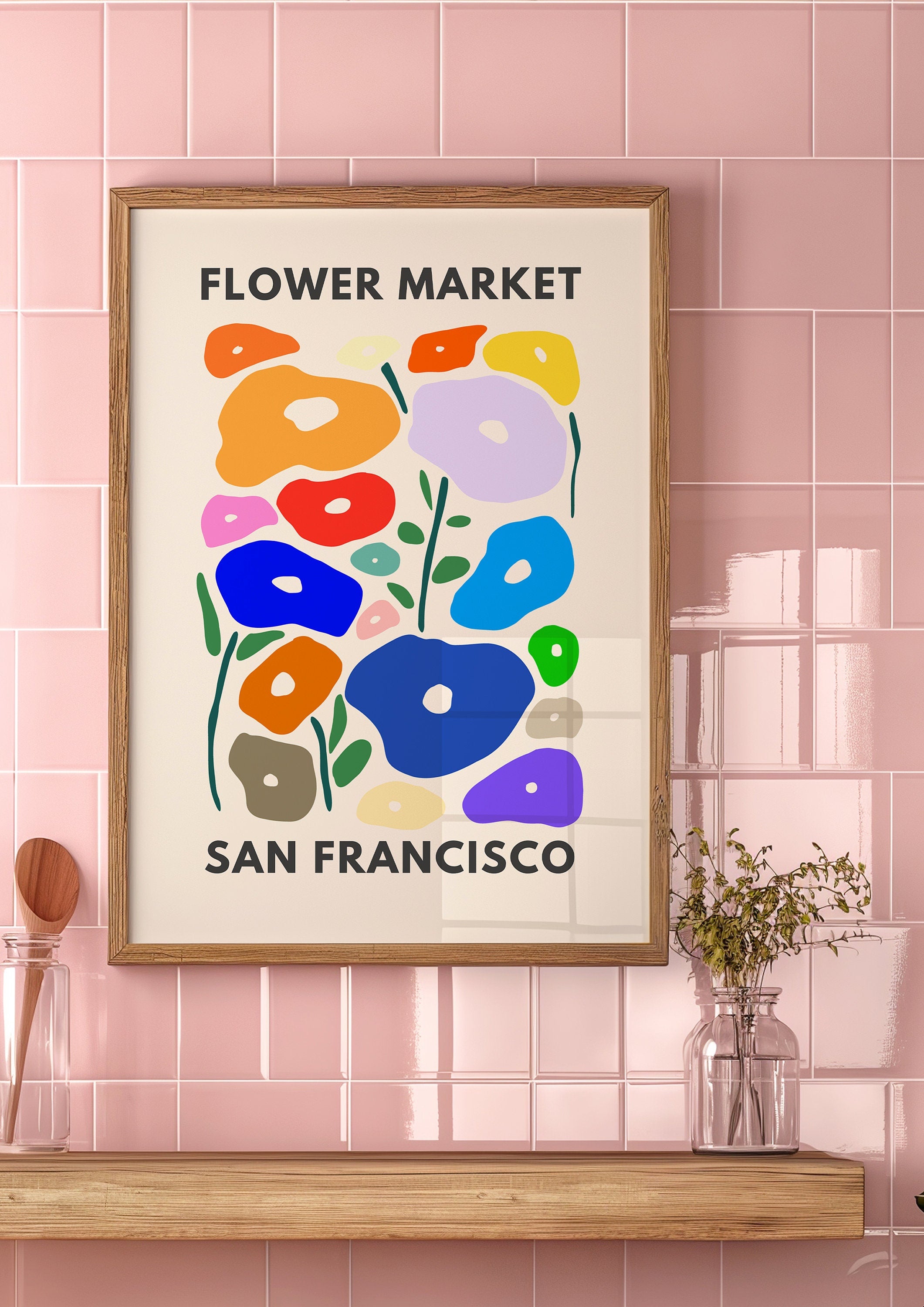 San Francisco Market, Flower Market Print, Abstract Wall Art ,Pink Wall Art, Printable Wall Art, Dorm Room Wall Art, Danish Pastel Decor