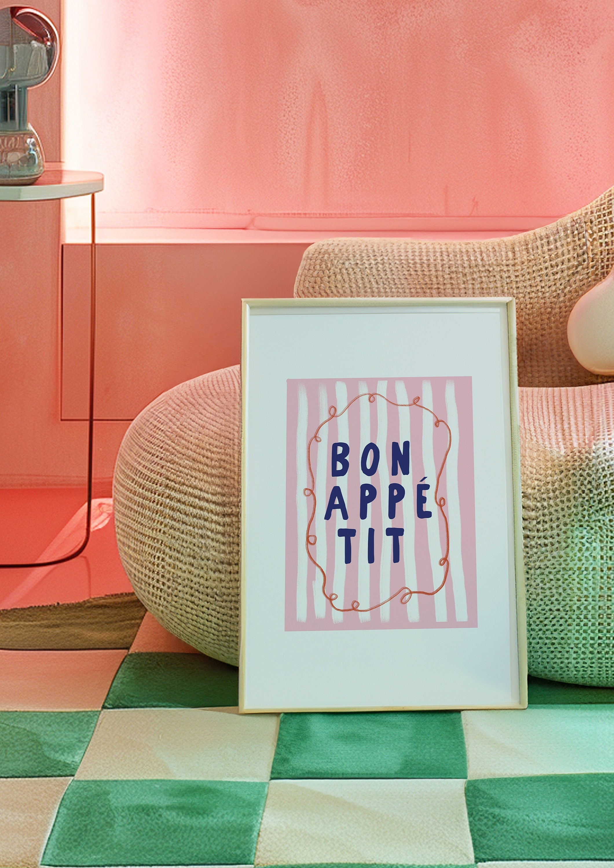 Bon Appetit Art, Kitchen Print, Let&#39;s Eat Preppy Kitchen Art, Bar Cart Decor, Printable Wall Art, Pink Posters, Kitchen Decor, Pink Art