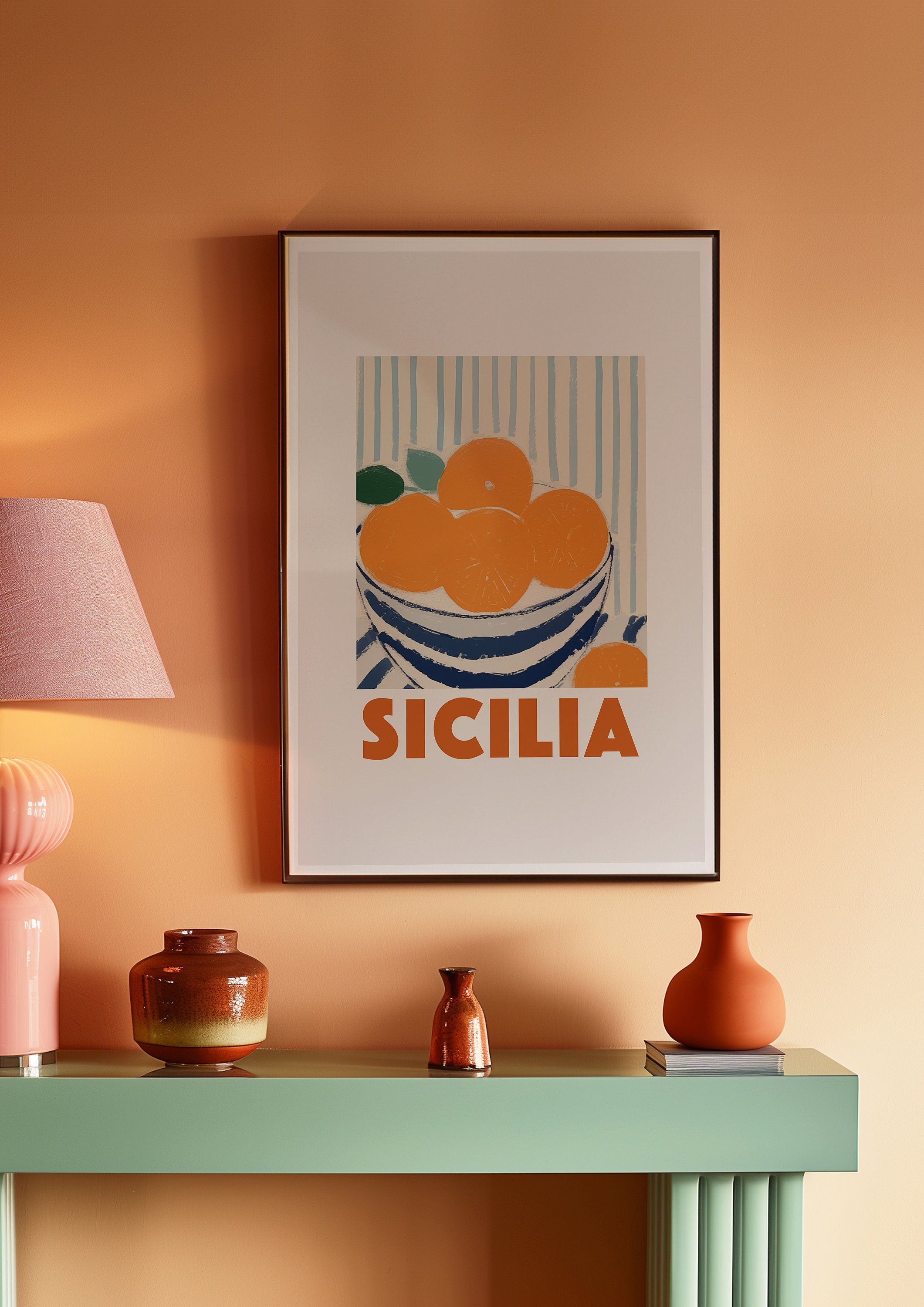 Retro Italy Art Print, Italy Art, Kitchen Decor, Trendy Poster, Coastal Decor, Italy Decor, Oranges Prints, Italy Travel Art, Italy Print