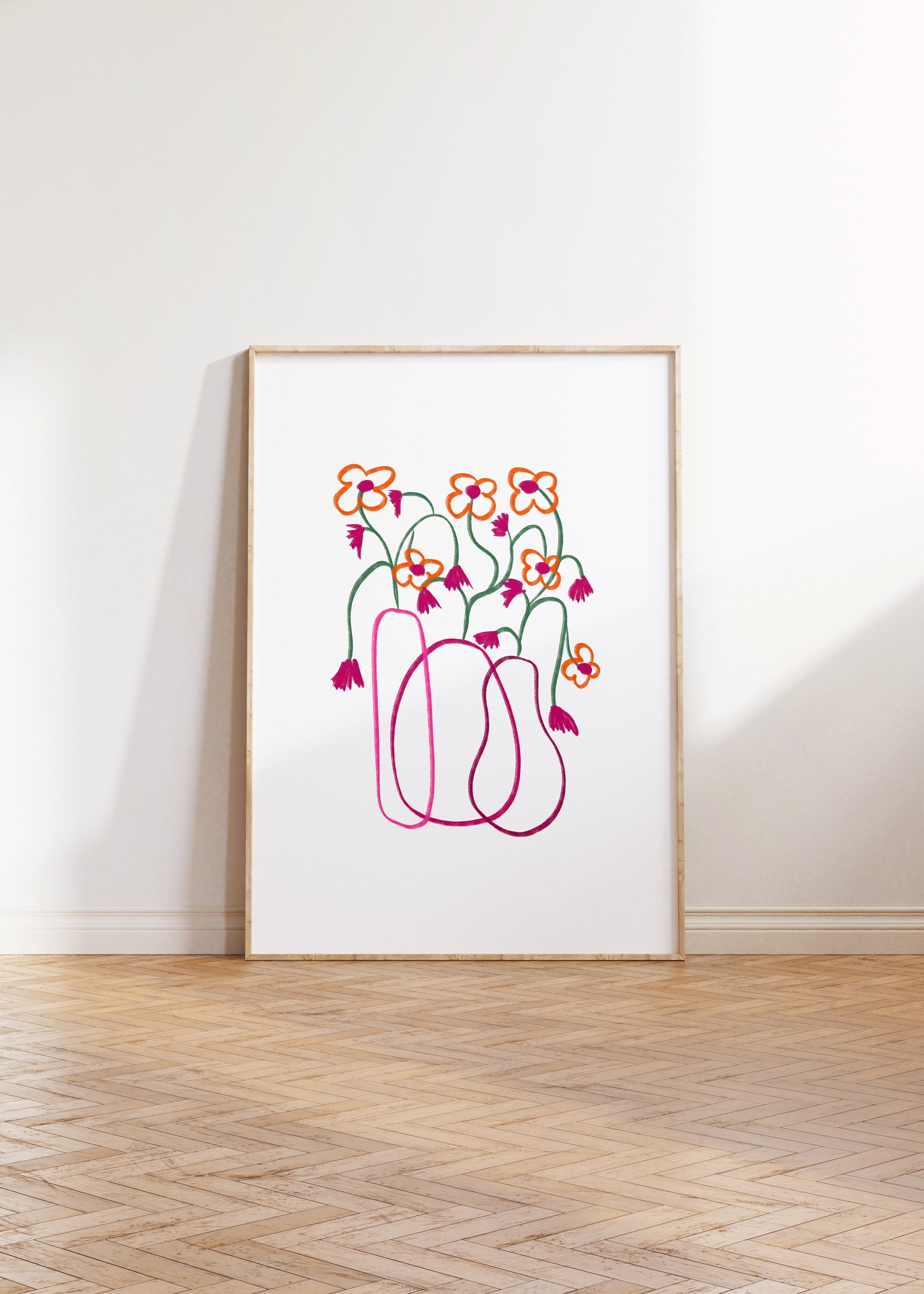 Pink Vase White Background, Floral Art, Art Prints, Flower Decor, Colorful Print, Girls Bedroom, Gift Idea, Pink Simple Art, Minimalist Art