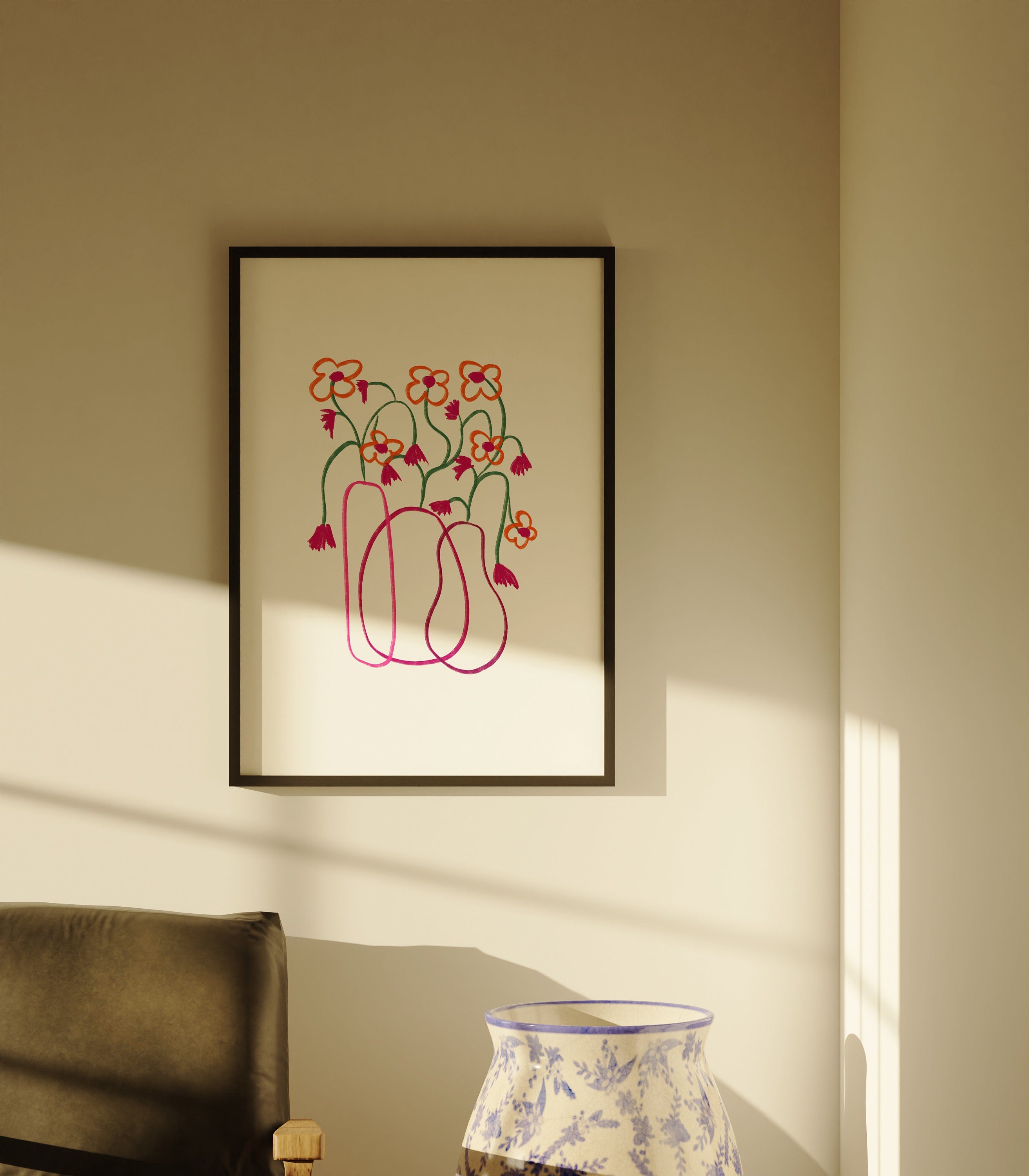 Pink Vase White Background, Floral Art, Art Prints, Flower Decor, Colorful Print, Girls Bedroom, Gift Idea, Pink Simple Art, Minimalist Art