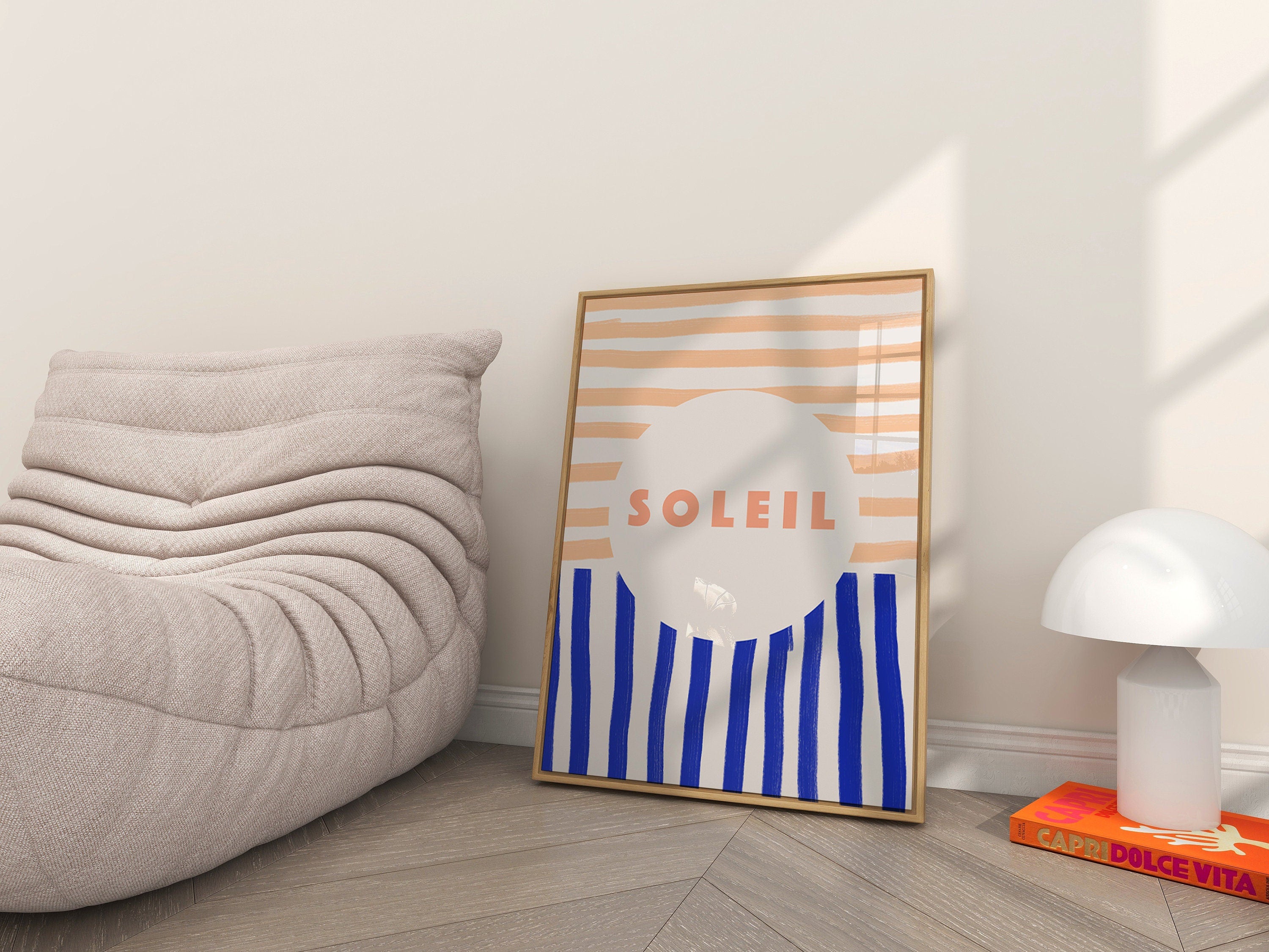 Soleil Art, Kitchen Decor, Trendy Poster, Blue Bedroom Art, Sunny Decor, Summer Prints, Sun Art, Striped Posters, Retro Italy Decor