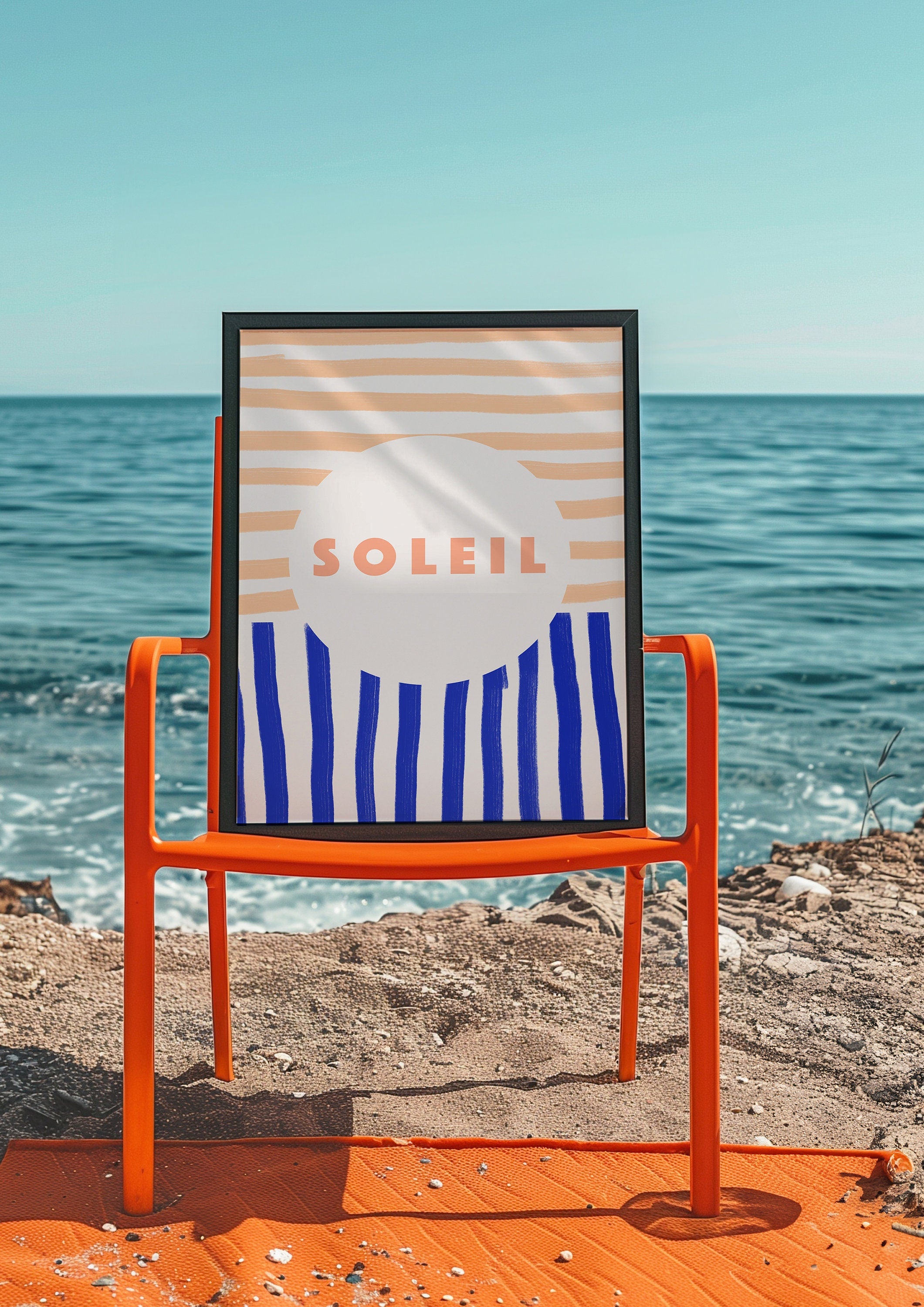 Soleil Art, Kitchen Decor, Trendy Poster, Blue Bedroom Art, Sunny Decor, Summer Prints, Sun Art, Striped Posters, Retro Italy Decor