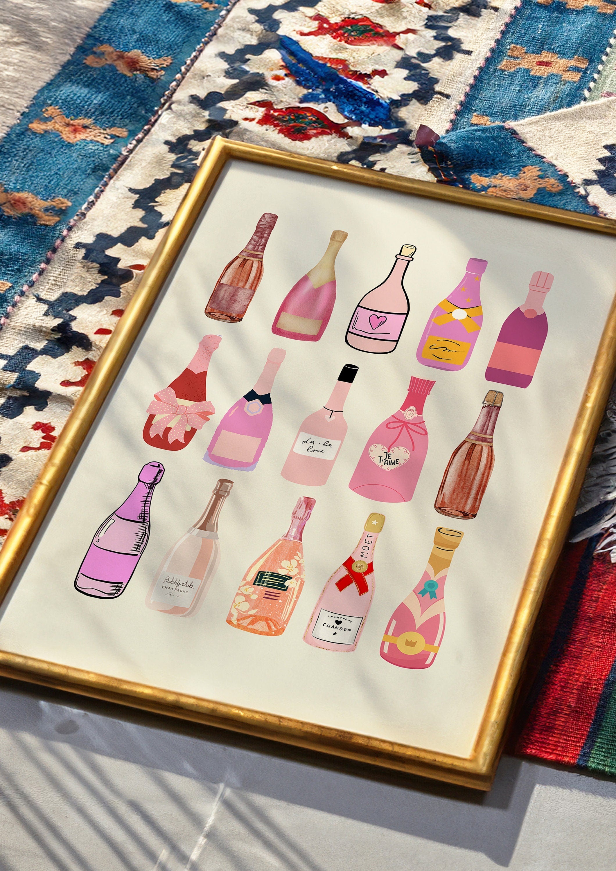 Retro Champagne Poster, Wall Print, Digital Download, Preppy Pink Prints, Barbie Doll Art, Vintage Doll Art, Y2K Aesthetic, Girly Bar Art