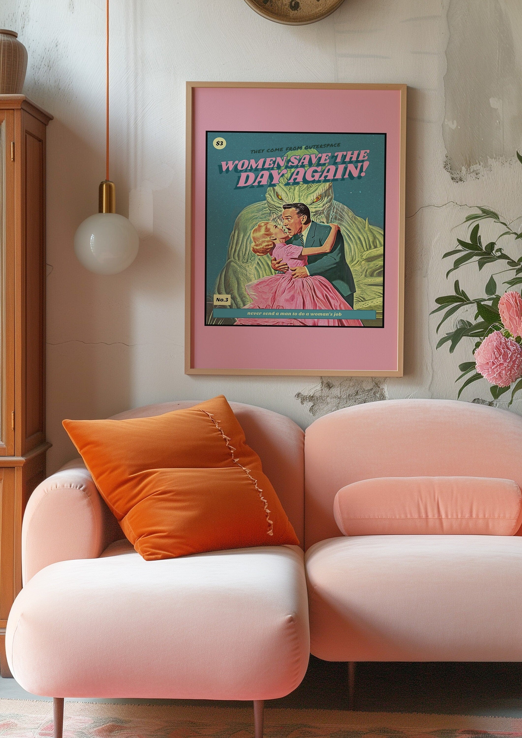 Digital Prints,Wall Art Print,Funny Wall Art,Preppy Aesthetic Art,Apartment Art,Feminist Art,Living Room Decor,Bright Art,Pink Cartoon Art