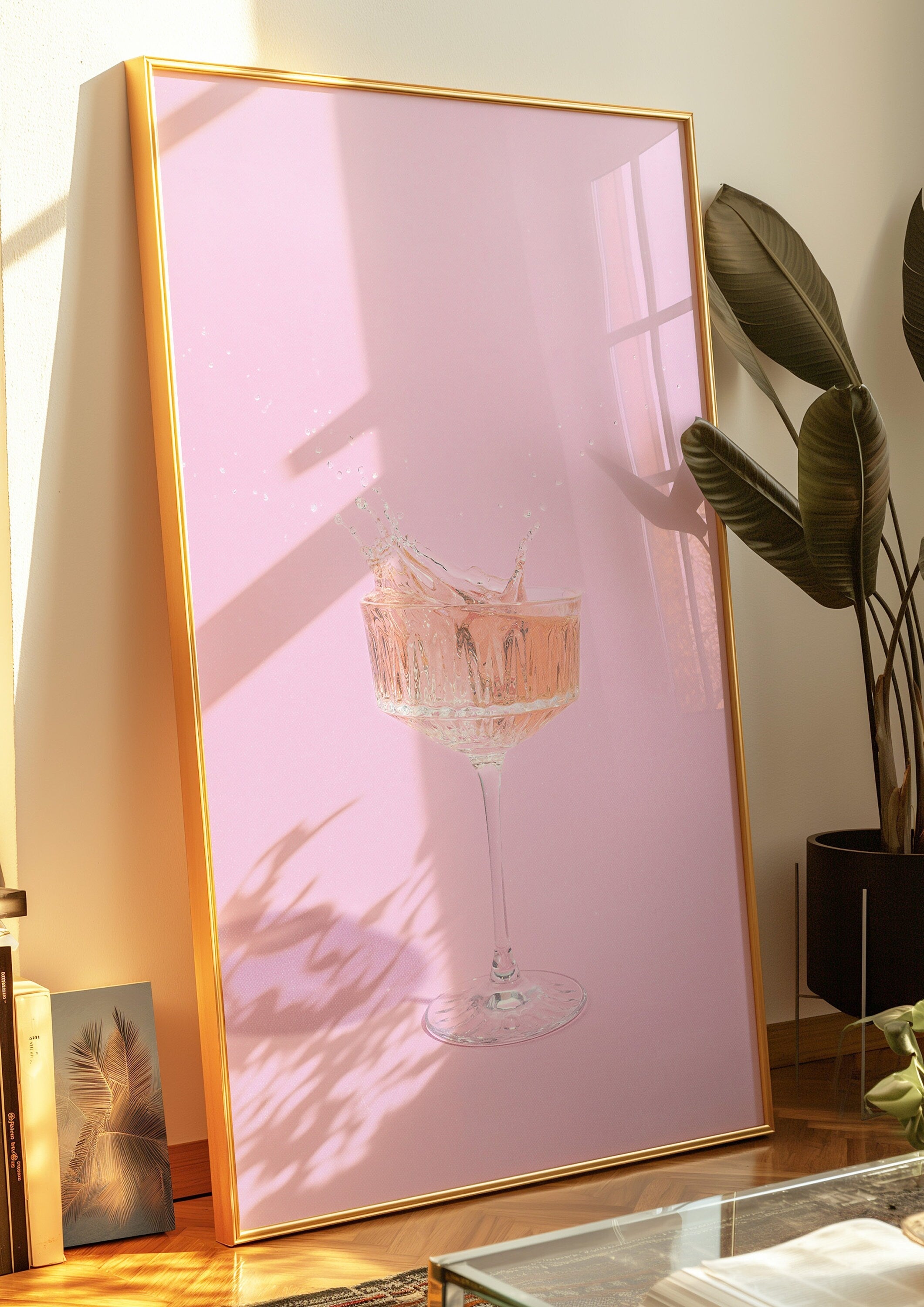 Champagne Art Print, Digital Prints, GS Print Shoppe, Champagne art, pink bart cart poster, pink decor, apartment art print, pink drink art