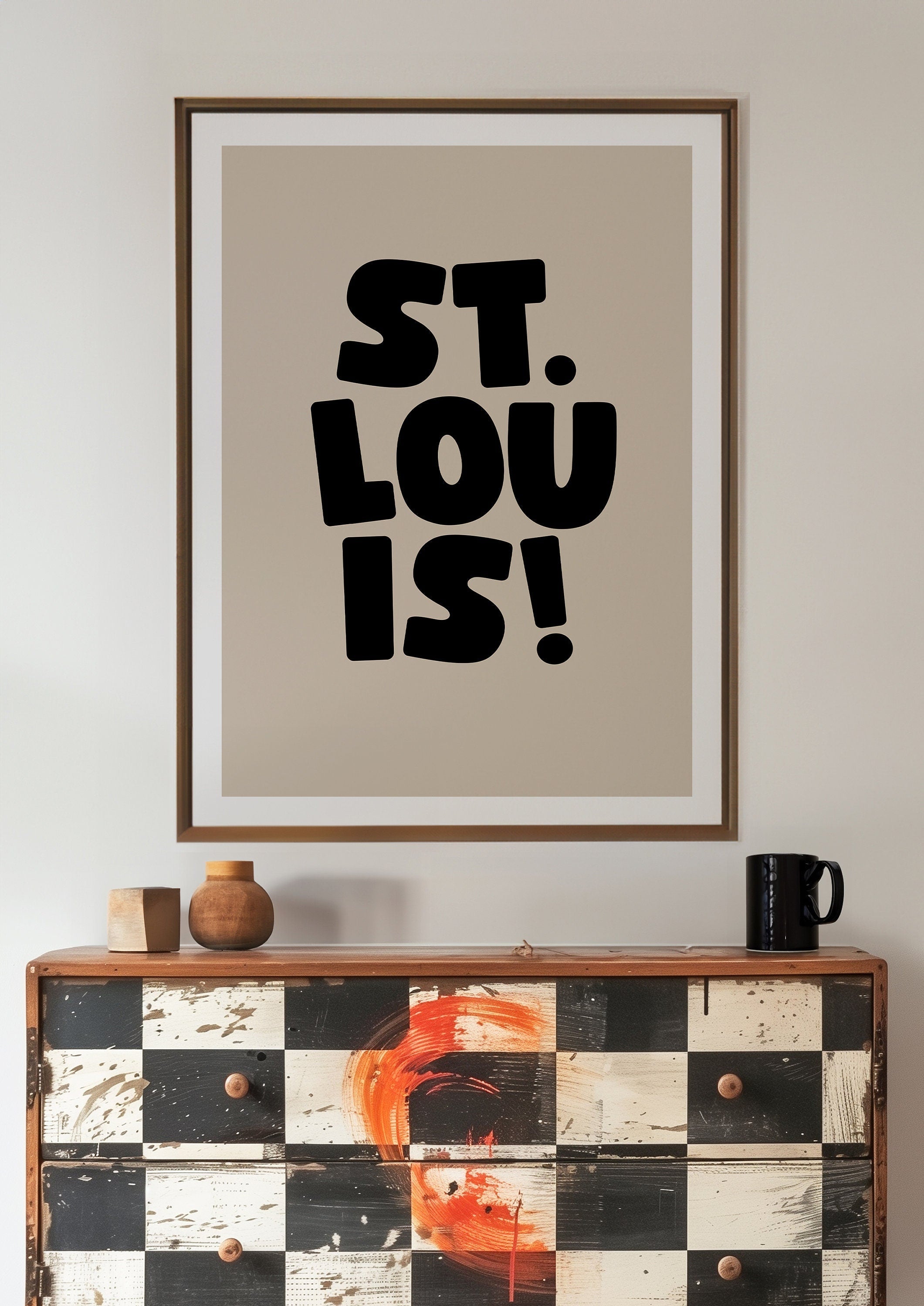 St.Louis Art Print,Digital Art Download,Black STL Wall Art,Cute Trendy Art,St. Louis Posters,STL Wall Poster,Beige Posters
