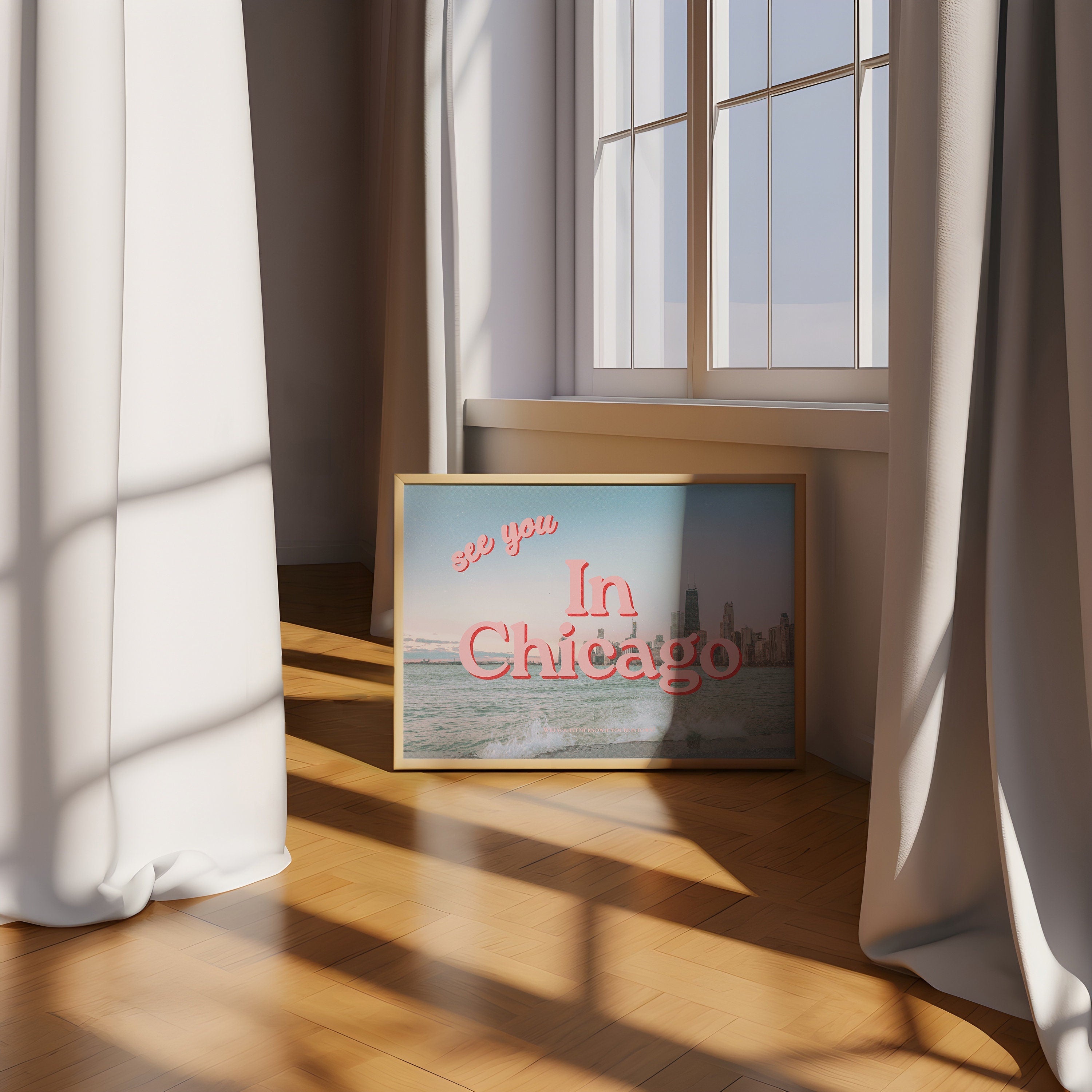 See You in Chicago Retro Photography Horizontal Pink Digital Art Print