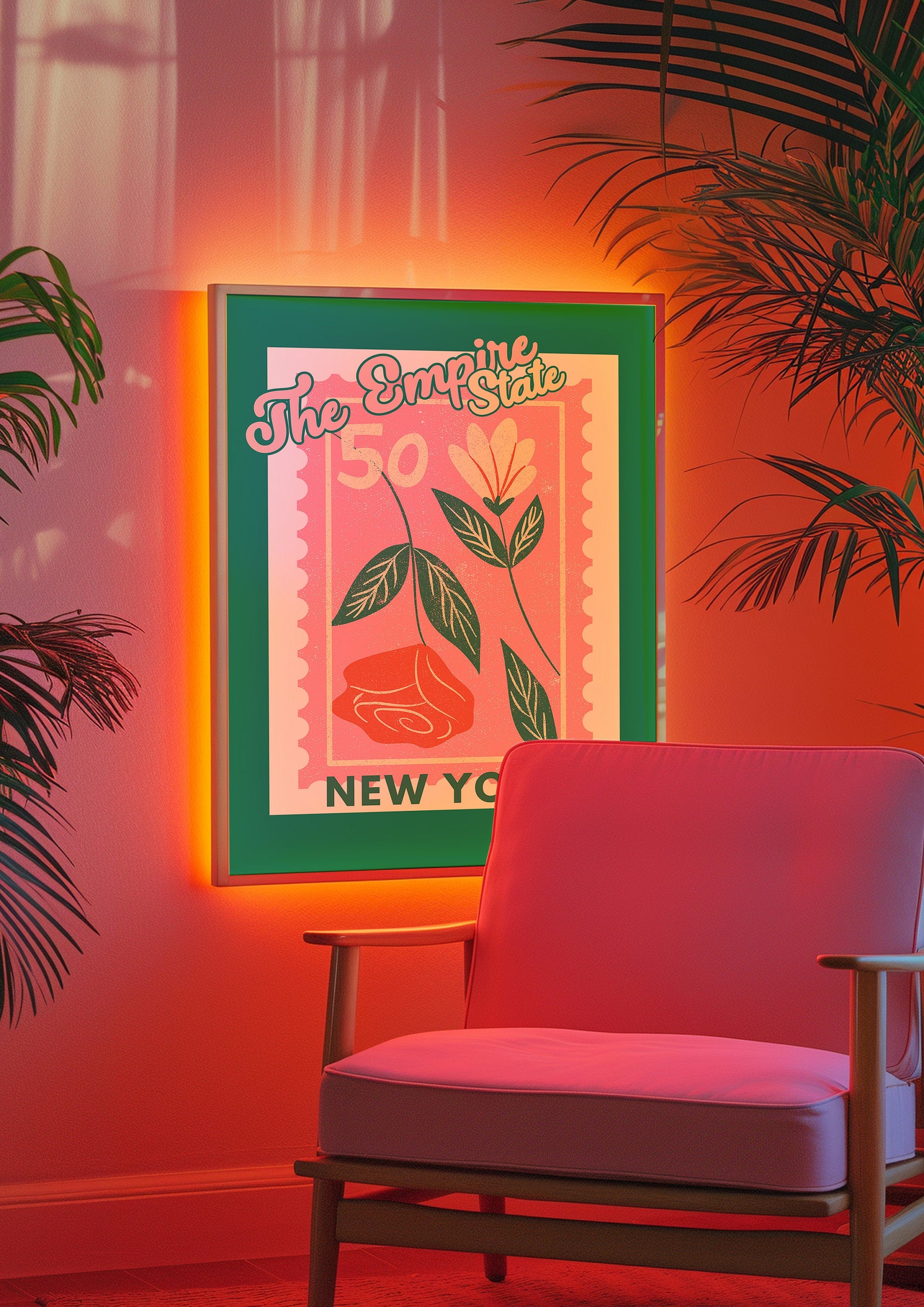 New York Art Prints, Digital Art Download, Colorful New York Wall Art, Cute Trendy Art, New York Art, State Flower Art