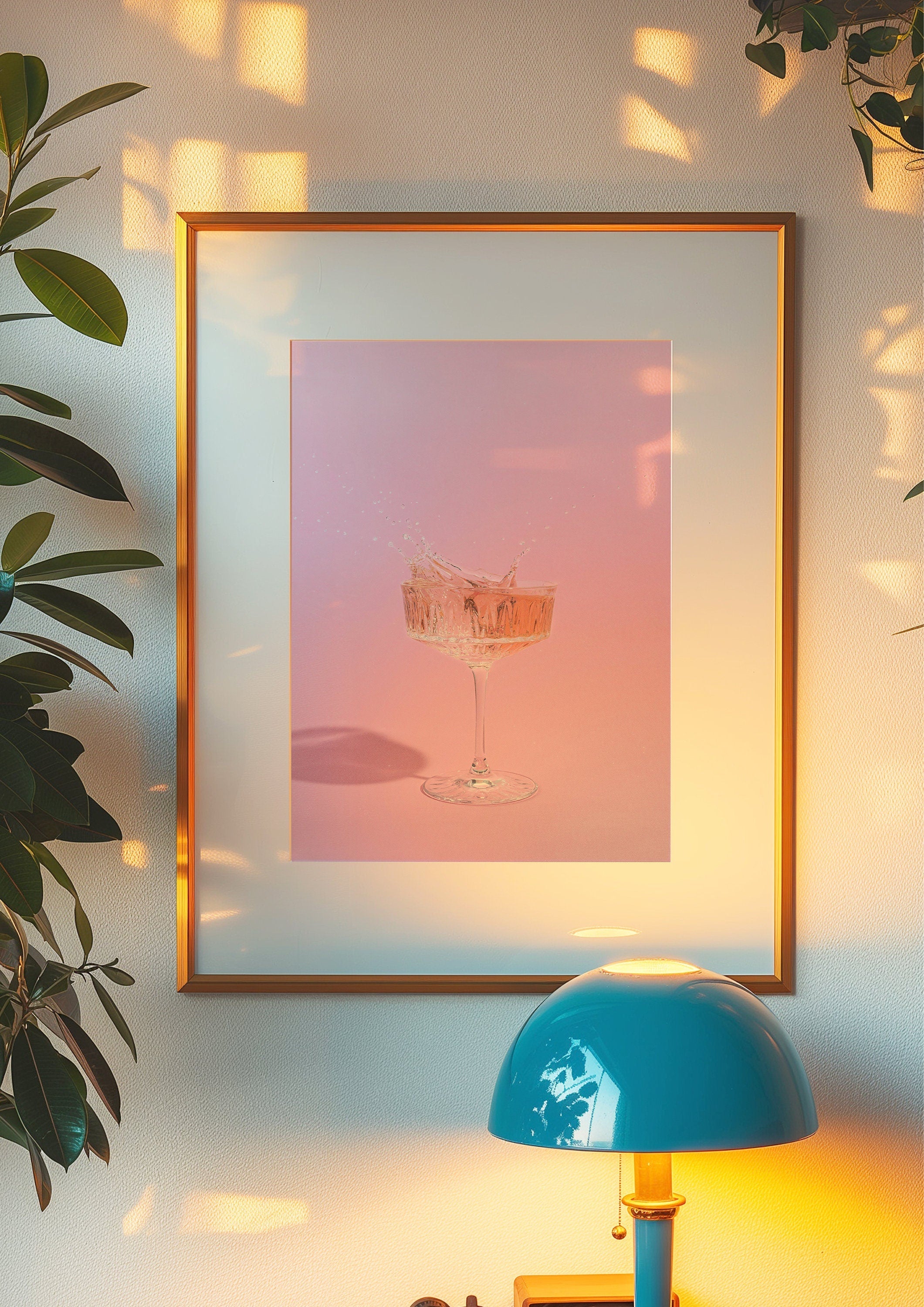 Champagne Art Print, Digital Prints, GS Print Shoppe, Champagne art, pink bart cart poster, pink decor, apartment art print, pink drink art