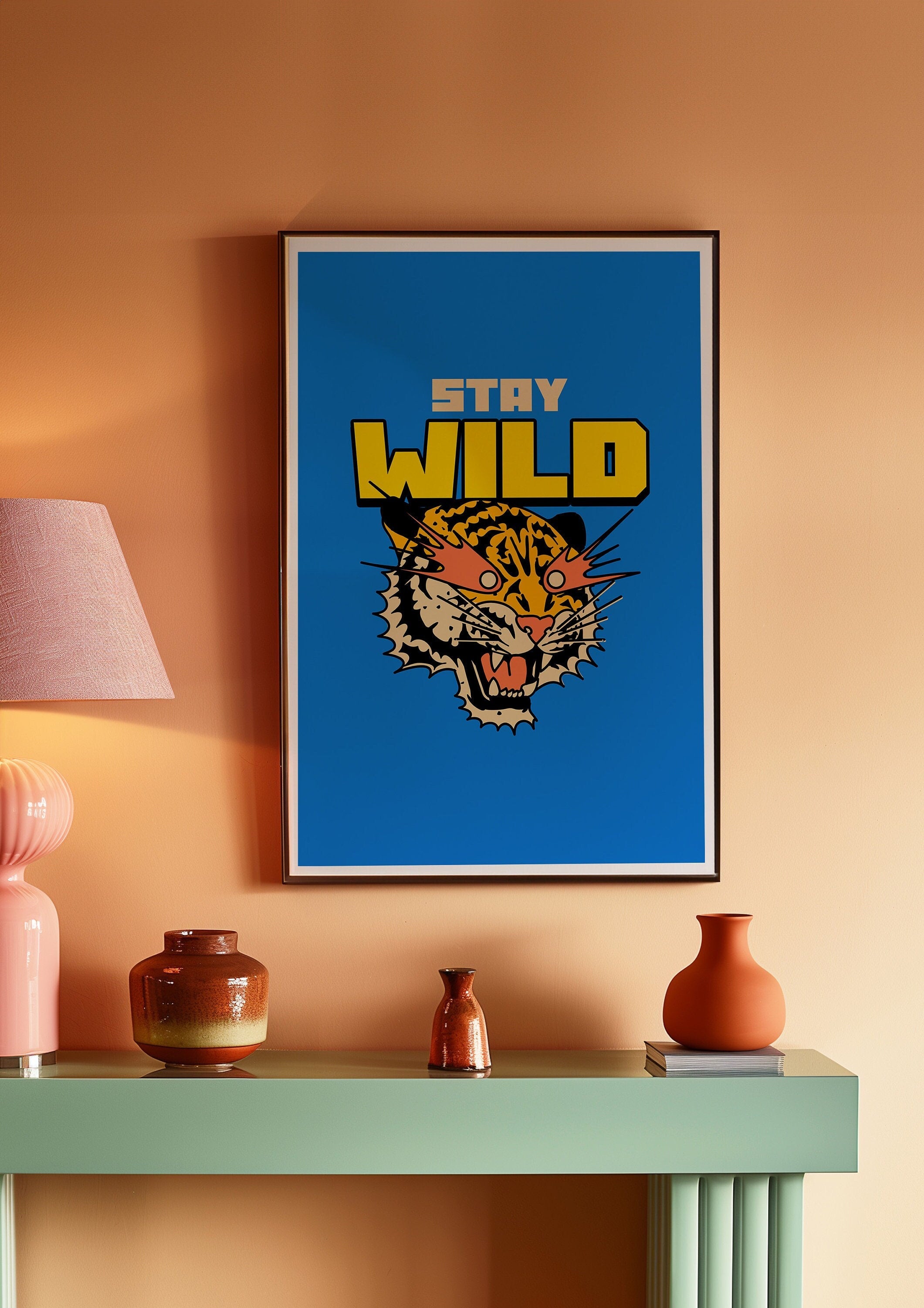 Digital Prints, Trendy Tiger Prints, Tiger Art Print, Funky Art Prints, Dorm Decor, Digital download, Kids Room Art, Minimal Animal Poster