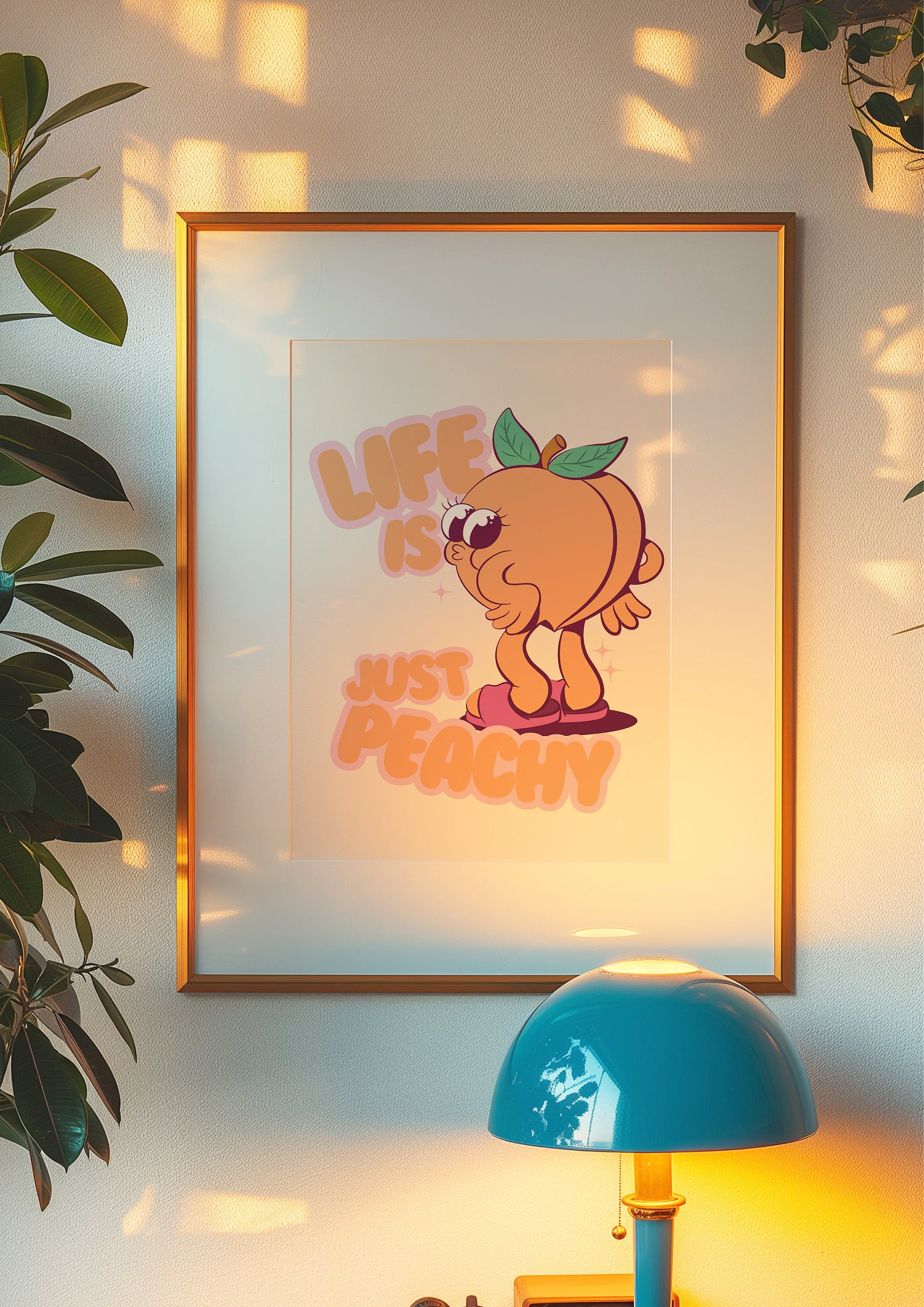 Peach Poster, Retro wall Art, Peach Prints, Kitchen Decor, Digital Download, Wall Decor, Large Printable Art, Fruit prints