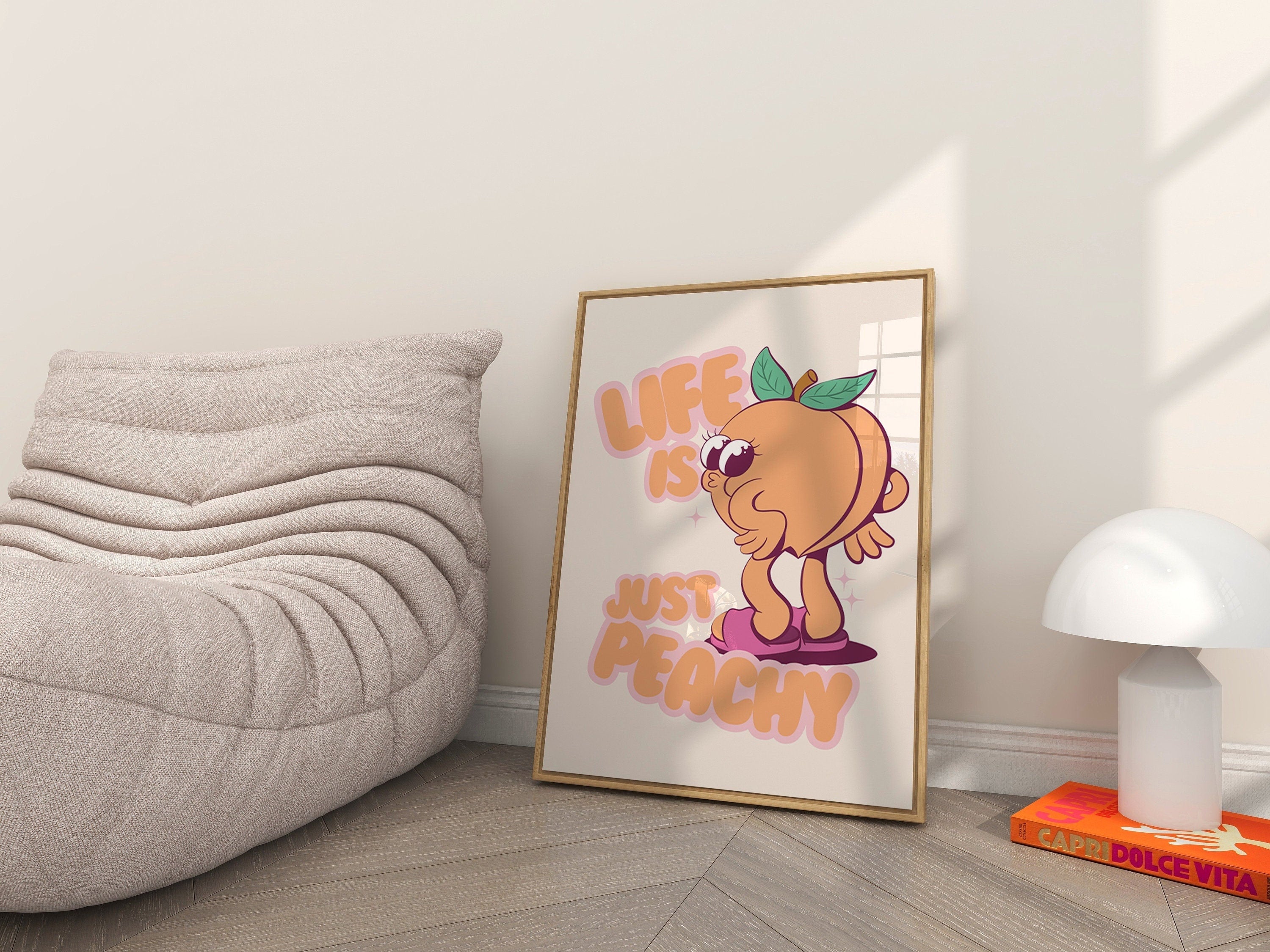 Peach Poster, Retro wall Art, Peach Prints, Kitchen Decor, Digital Download, Wall Decor, Large Printable Art, Fruit prints