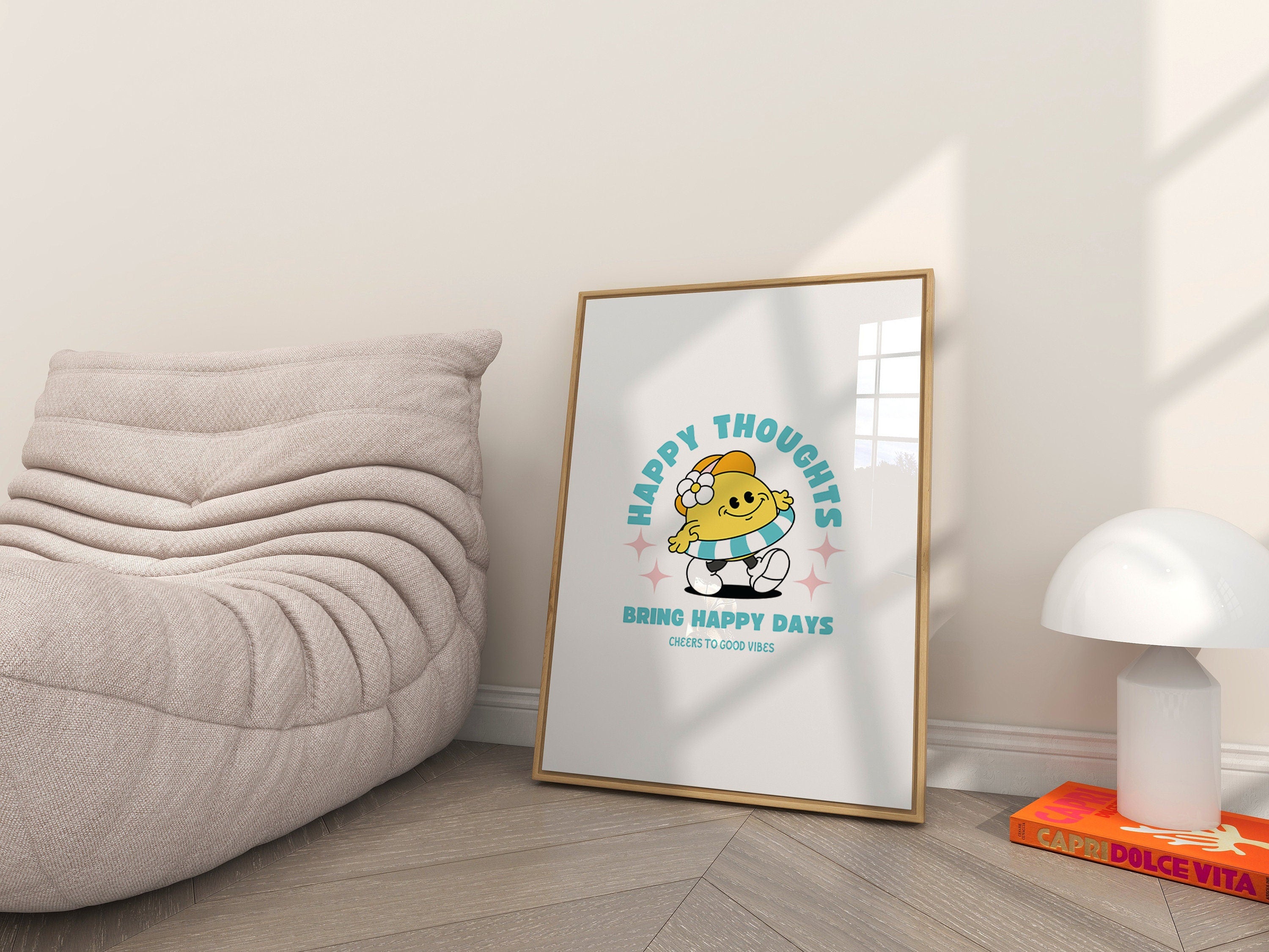 Sun Retro Character Wall Decor, Retro Quote Wall Print, Vintage Poster, Digital Download Print, Large Printable Art, Downloadable Art Prints