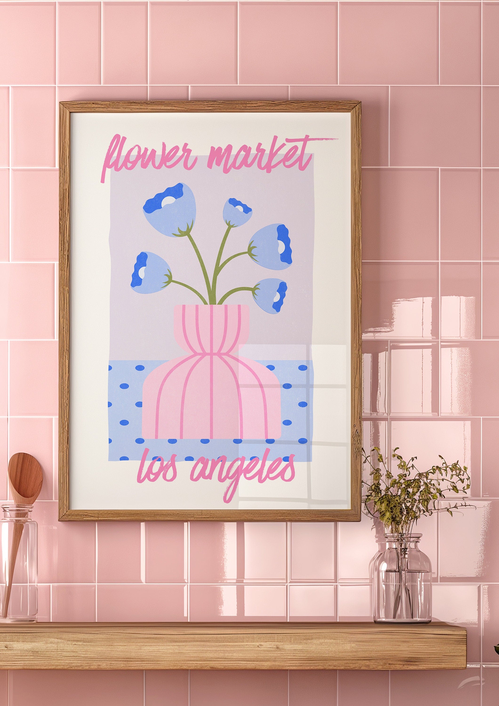 Pink Flower Bouquet Art, Abstract Floral Art, Flower Market Los Angeles, Digital Prints, Botanical Art, Pink Floral Posters, Pink Art Print